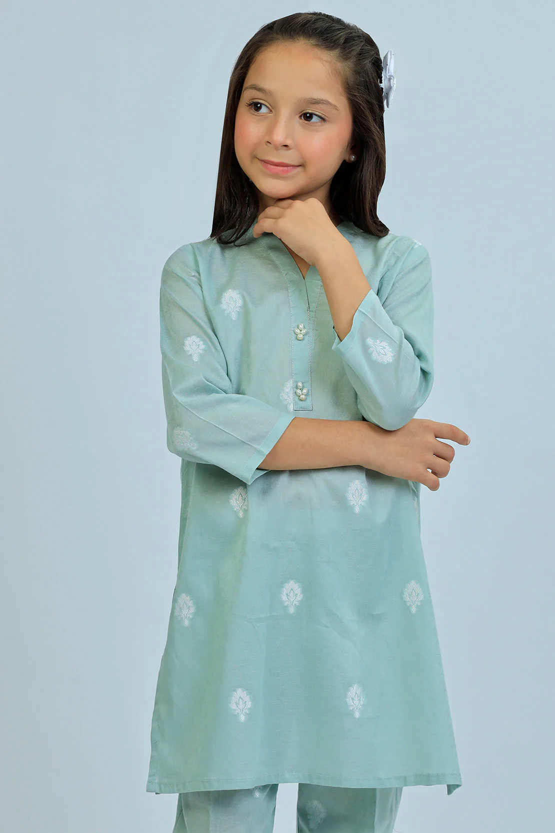 Stitched Cotton Jacquard Shirt/trouser For Kids - Image 2