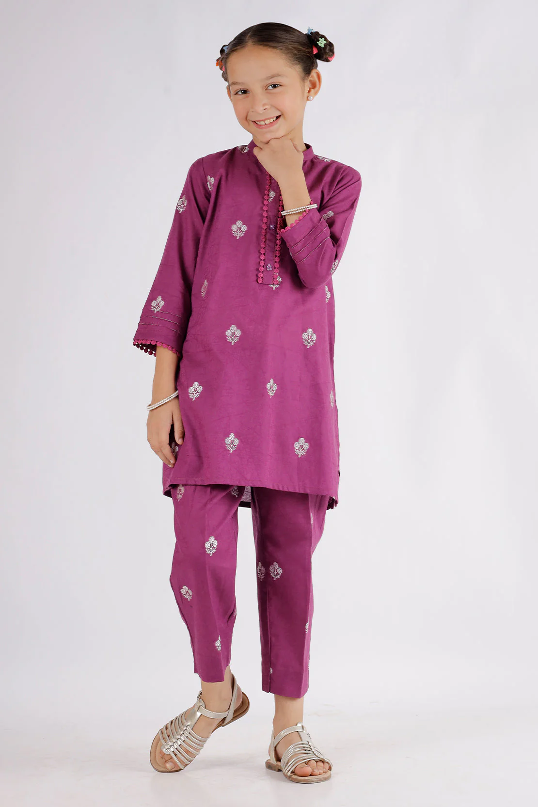 Stitched Cotton Jacquard Shirt/trouser For Kids