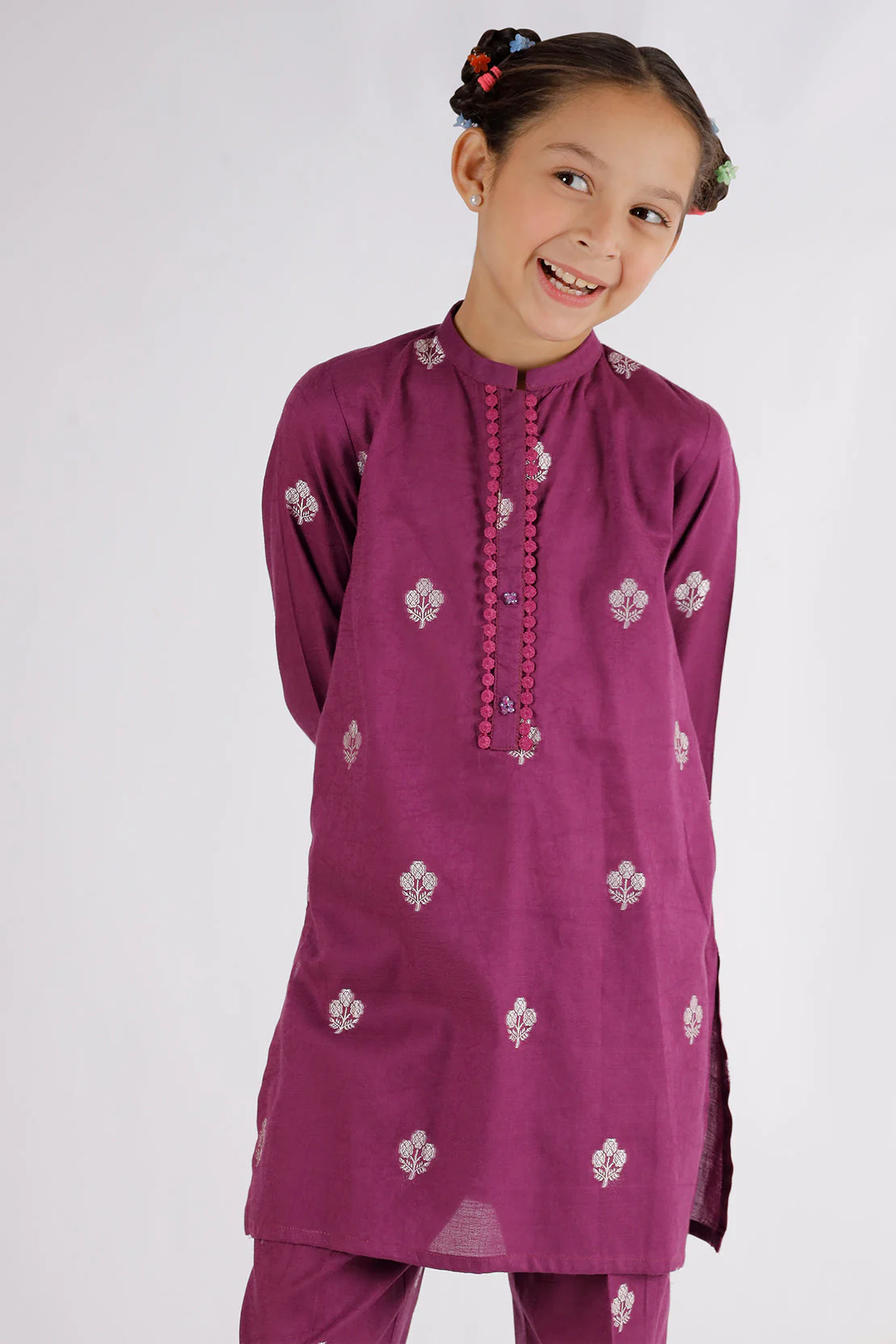 Stitched Cotton Jacquard Shirt/trouser For Kids - Image 2
