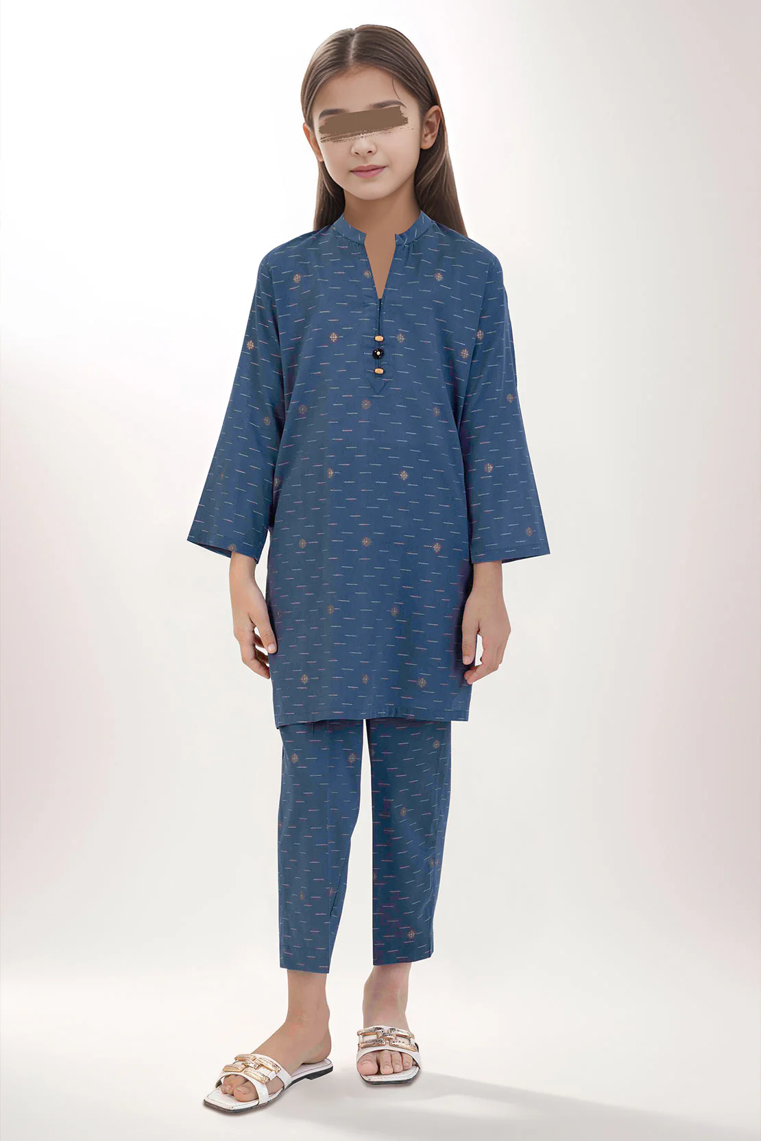 Stitched Cotton Jacquard Shirt/trouser For Kids