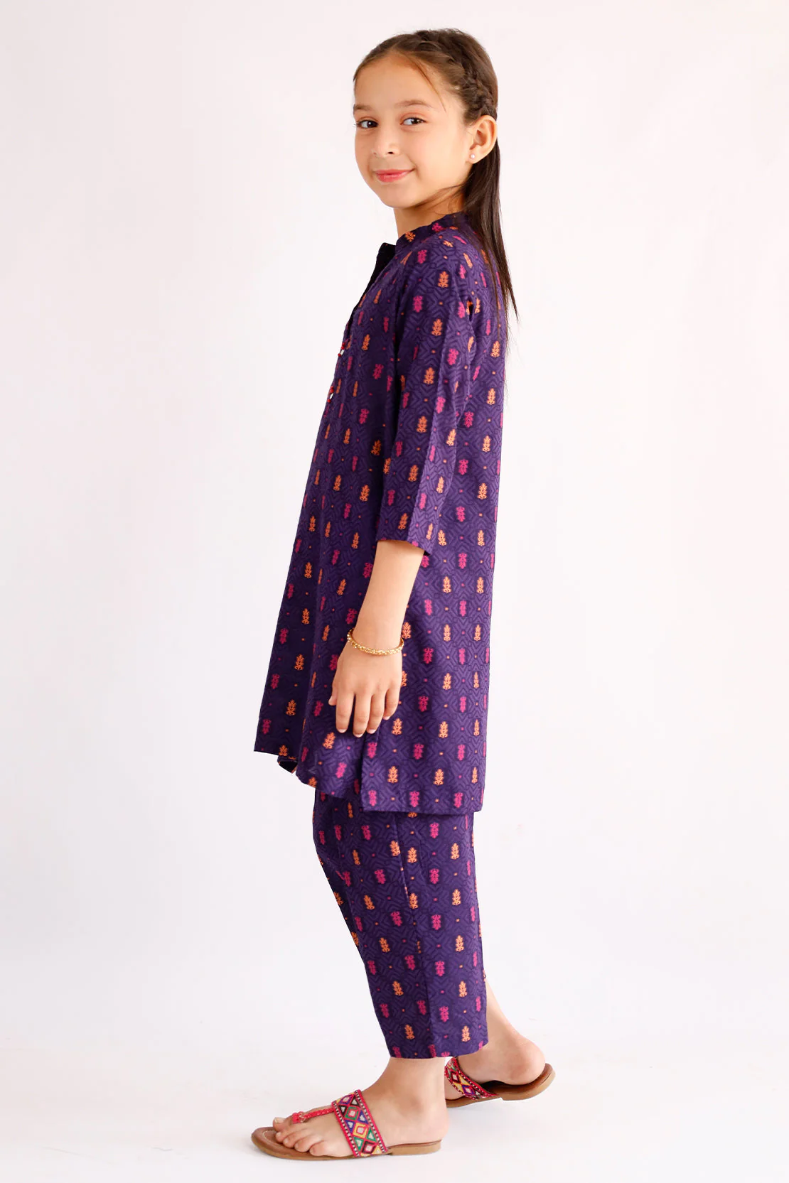 Stitched Cotton Jacquard Shirt/trouser For Kids - Image 2