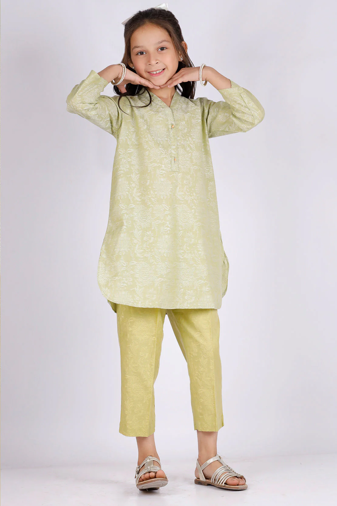 Stitched Cotton Jacquard Shirt/trouser For Kids - Image 2