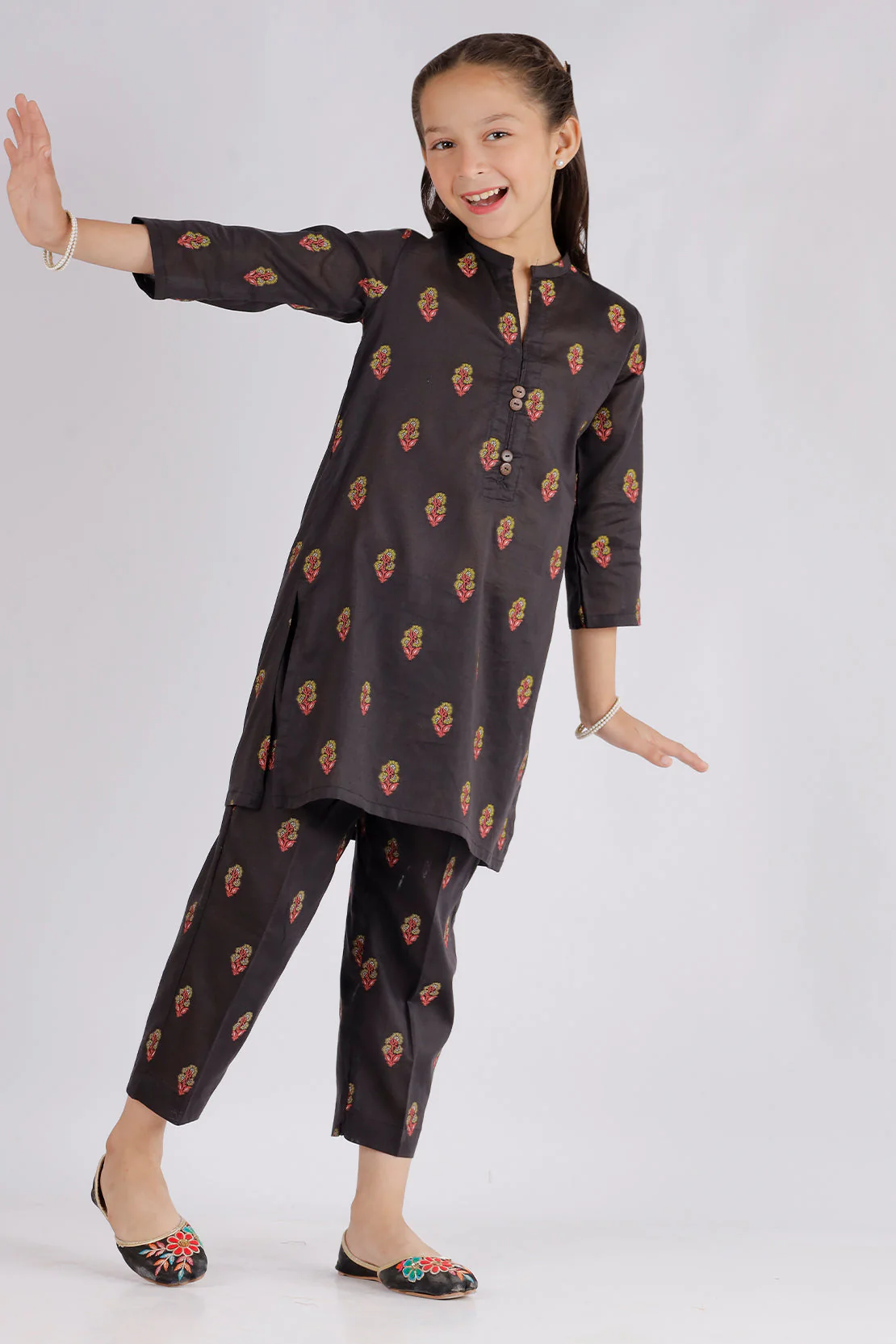 Stitched Cotton Jacquard Shirt/trouser For Kids - Image 2