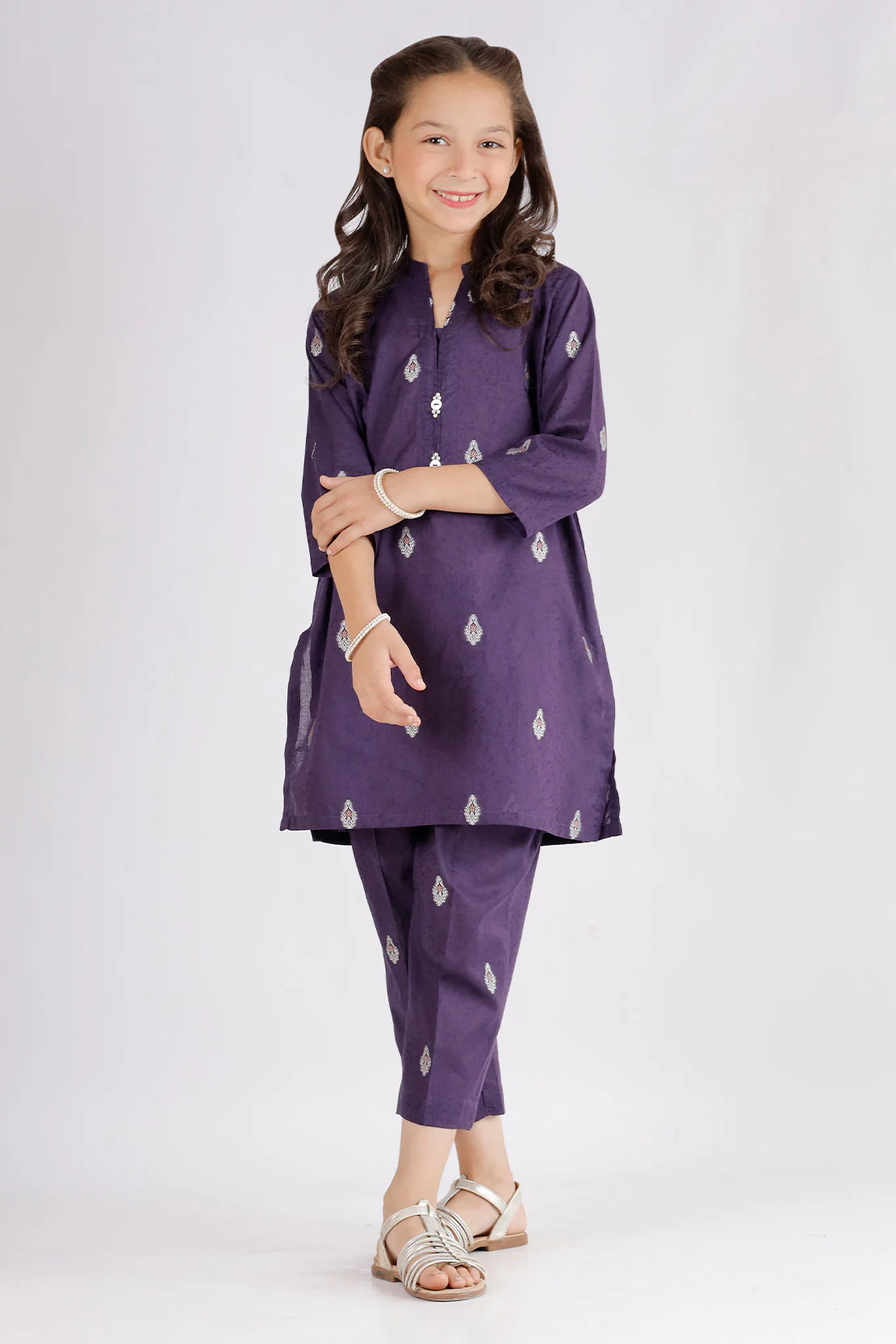 Stitched Cotton Jacquard Shirt/trouser For Kids