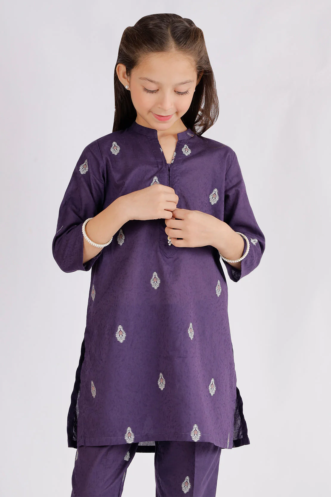 Stitched Cotton Jacquard Shirt/trouser For Kids - Image 2