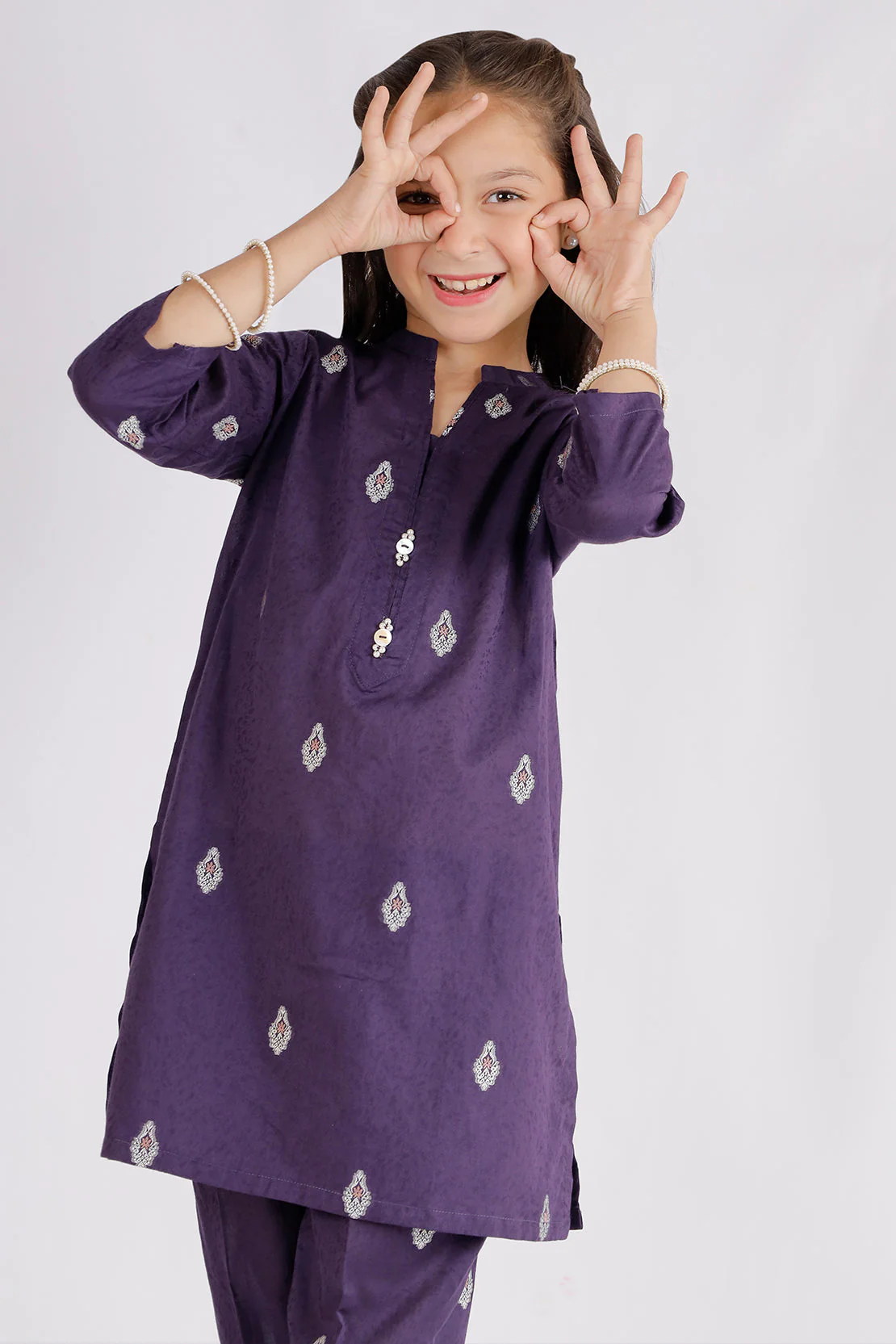 Stitched Cotton Jacquard Shirt/trouser For Kids - Image 3