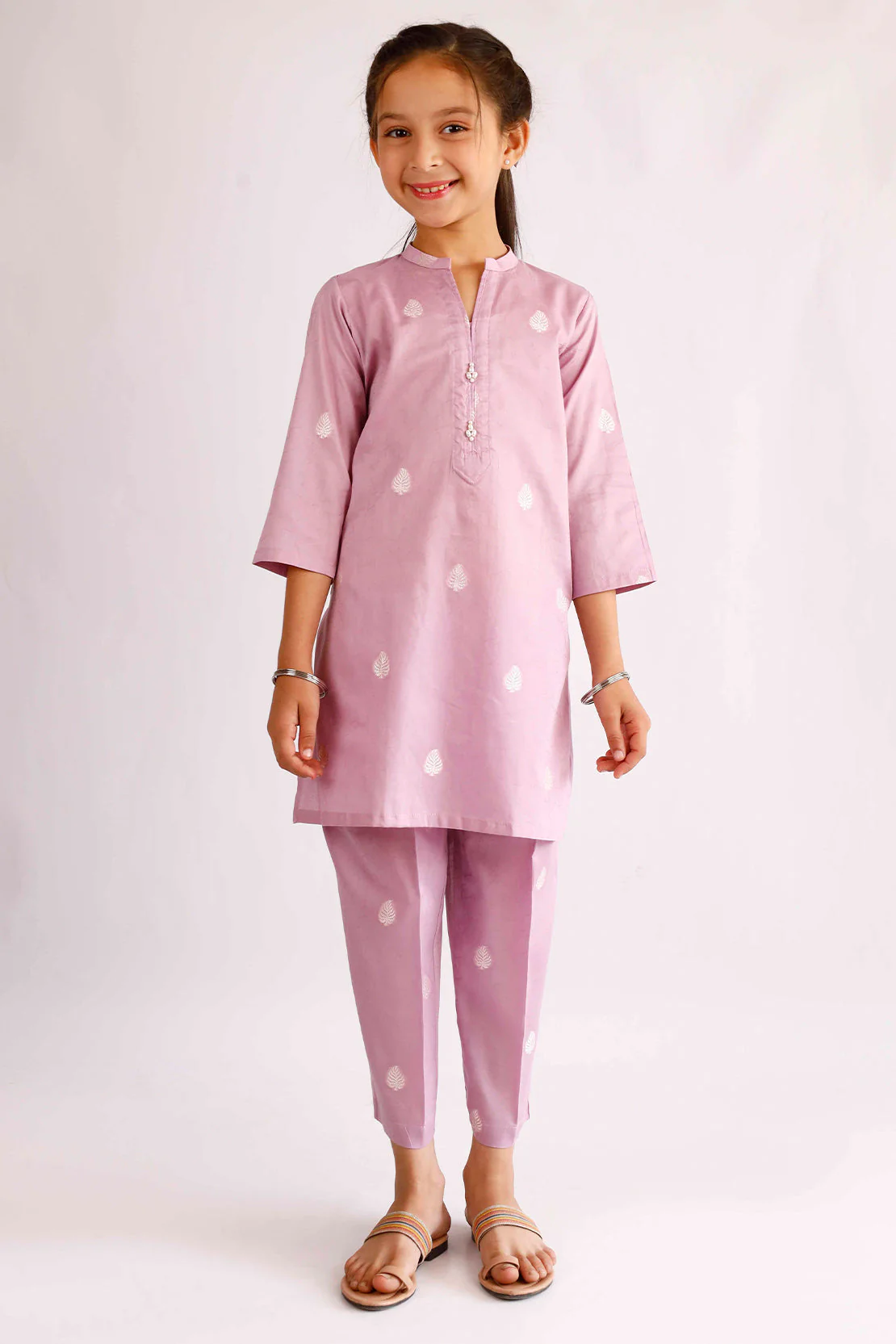 Stitched Cotton Jacquard Shirt/trouser For Kids