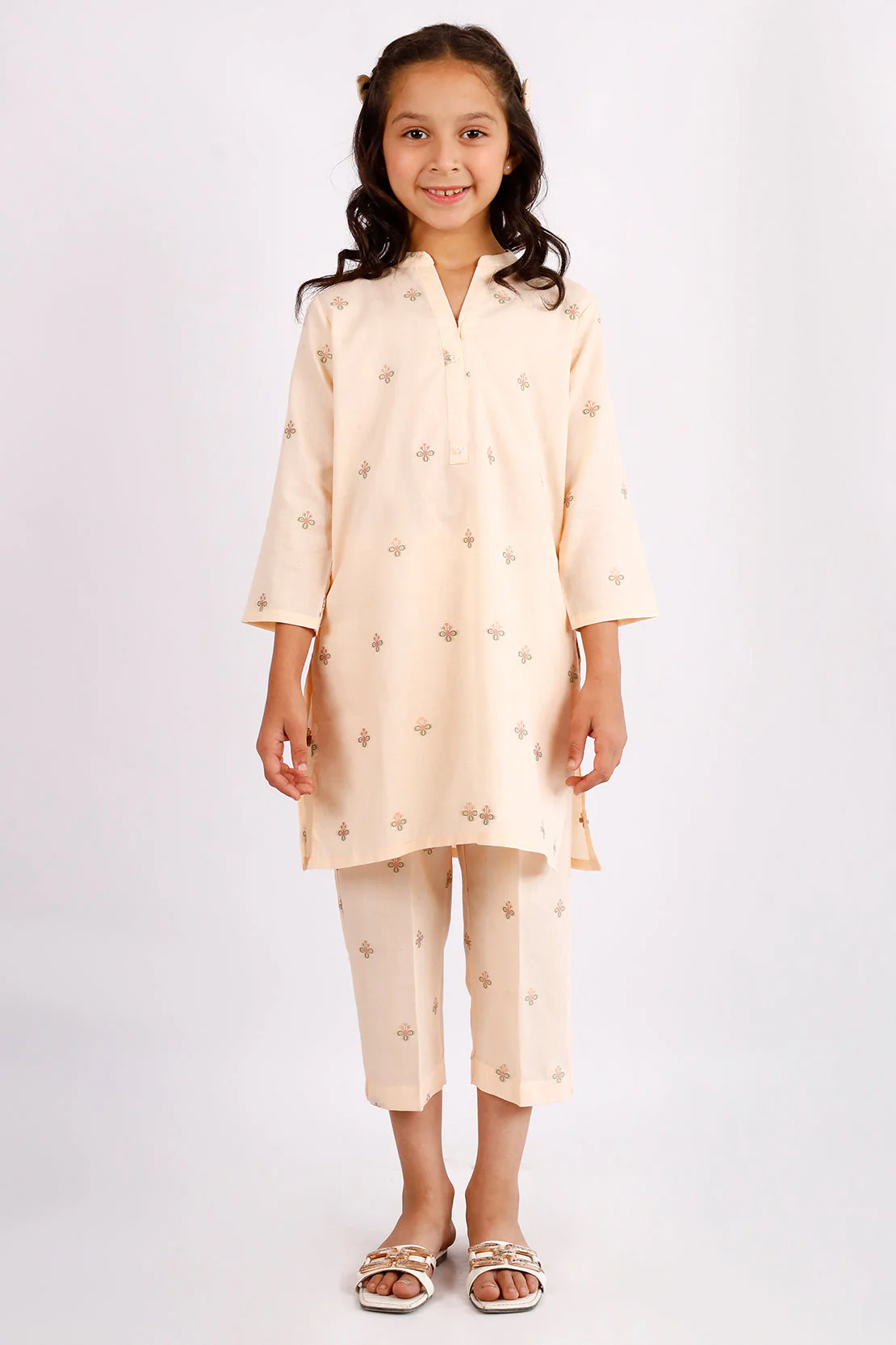 Stitched Cotton Jacquard Shirt/Trouser For Kids