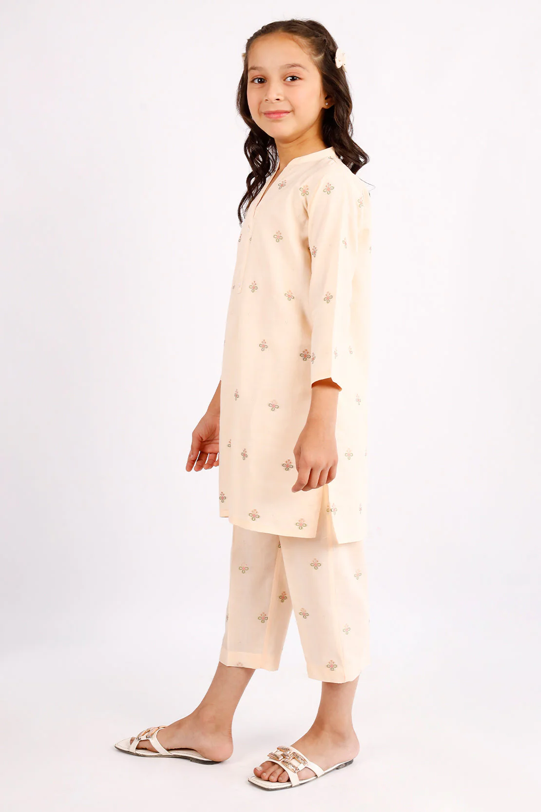 Stitched Cotton Jacquard Shirt/Trouser For Kids - Image 2