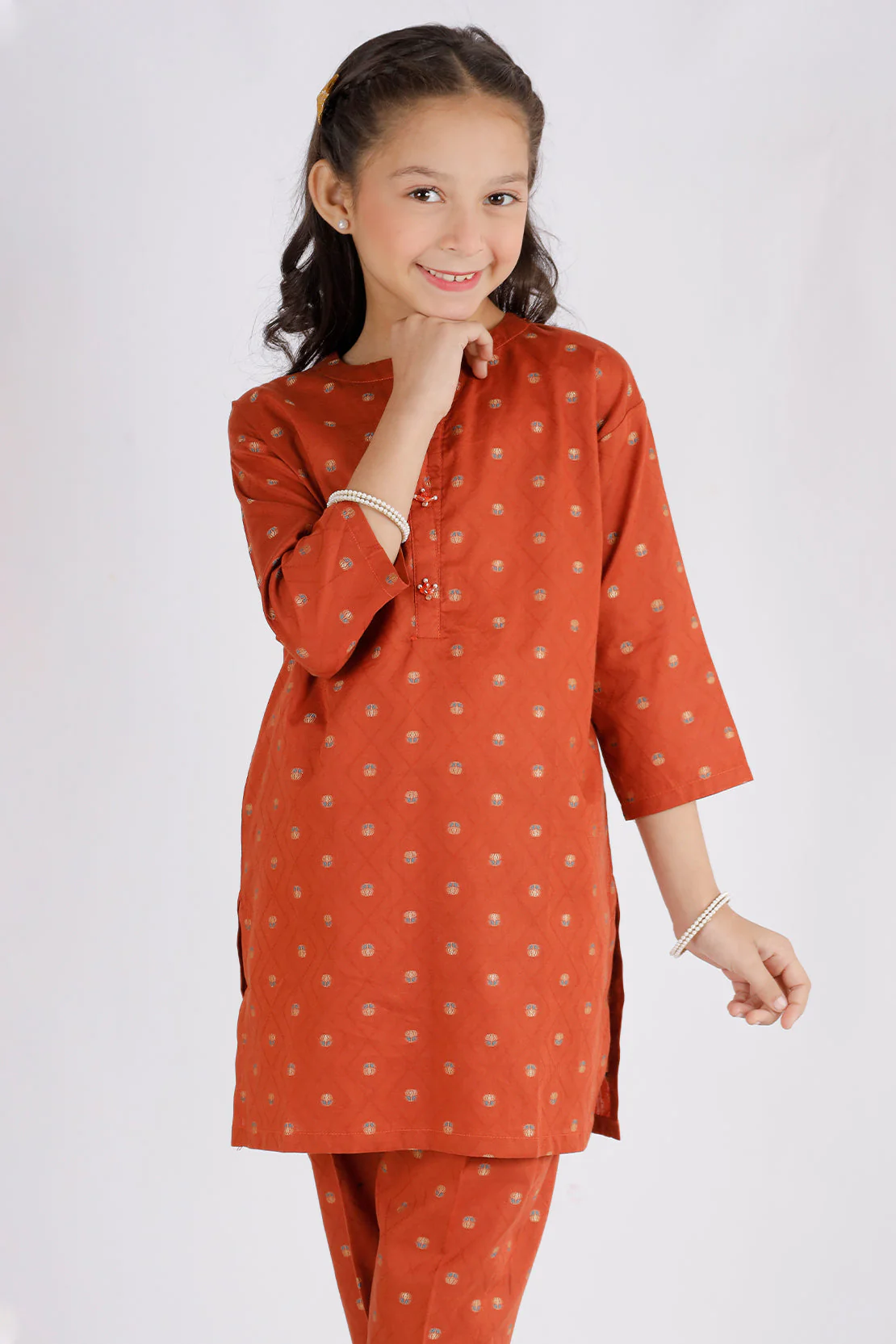 Stitched Cotton Jacquard Shirt/Trouser For Kids - Image 3
