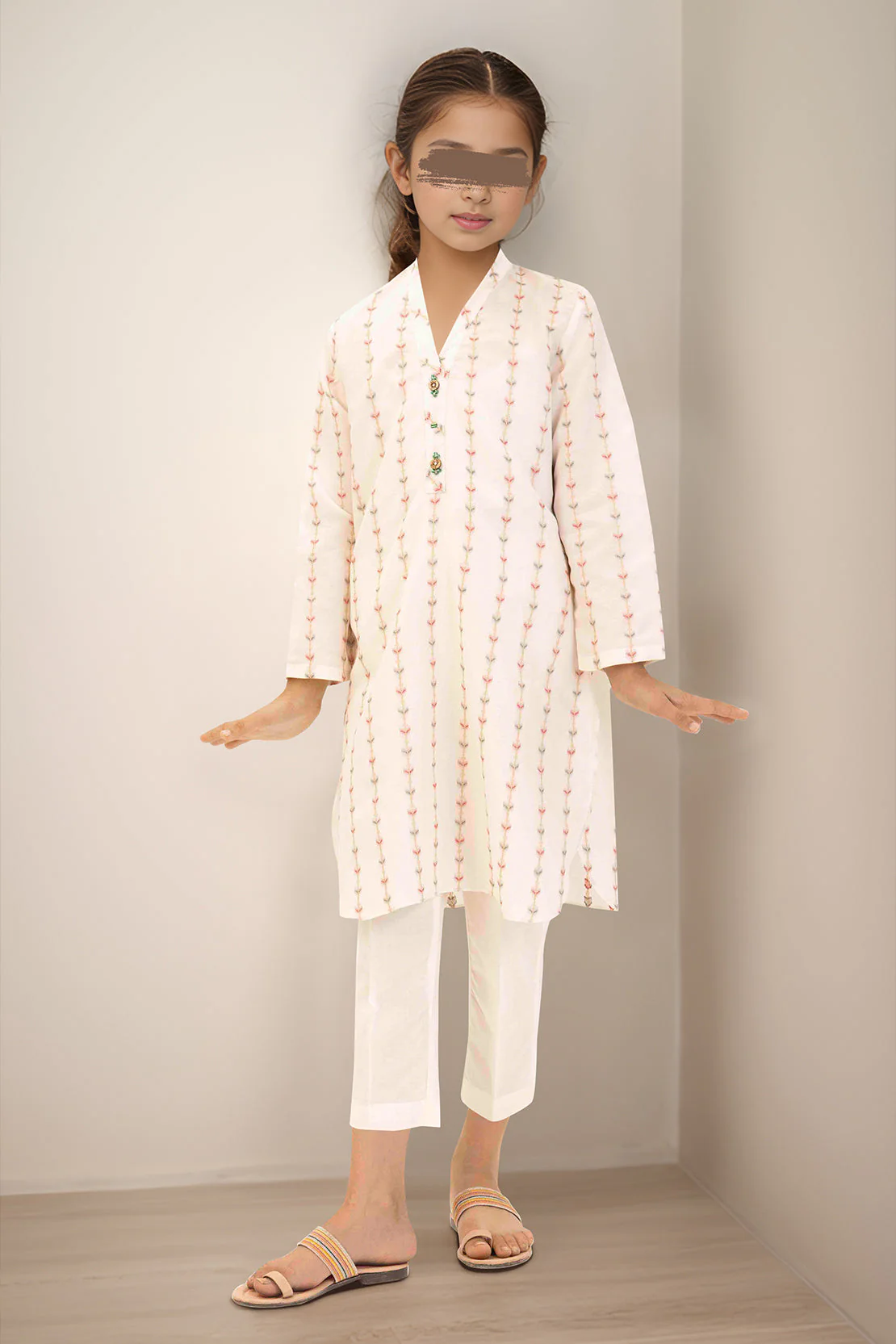 Stitched Cotton Jacquard Shirt/trouser For Kids