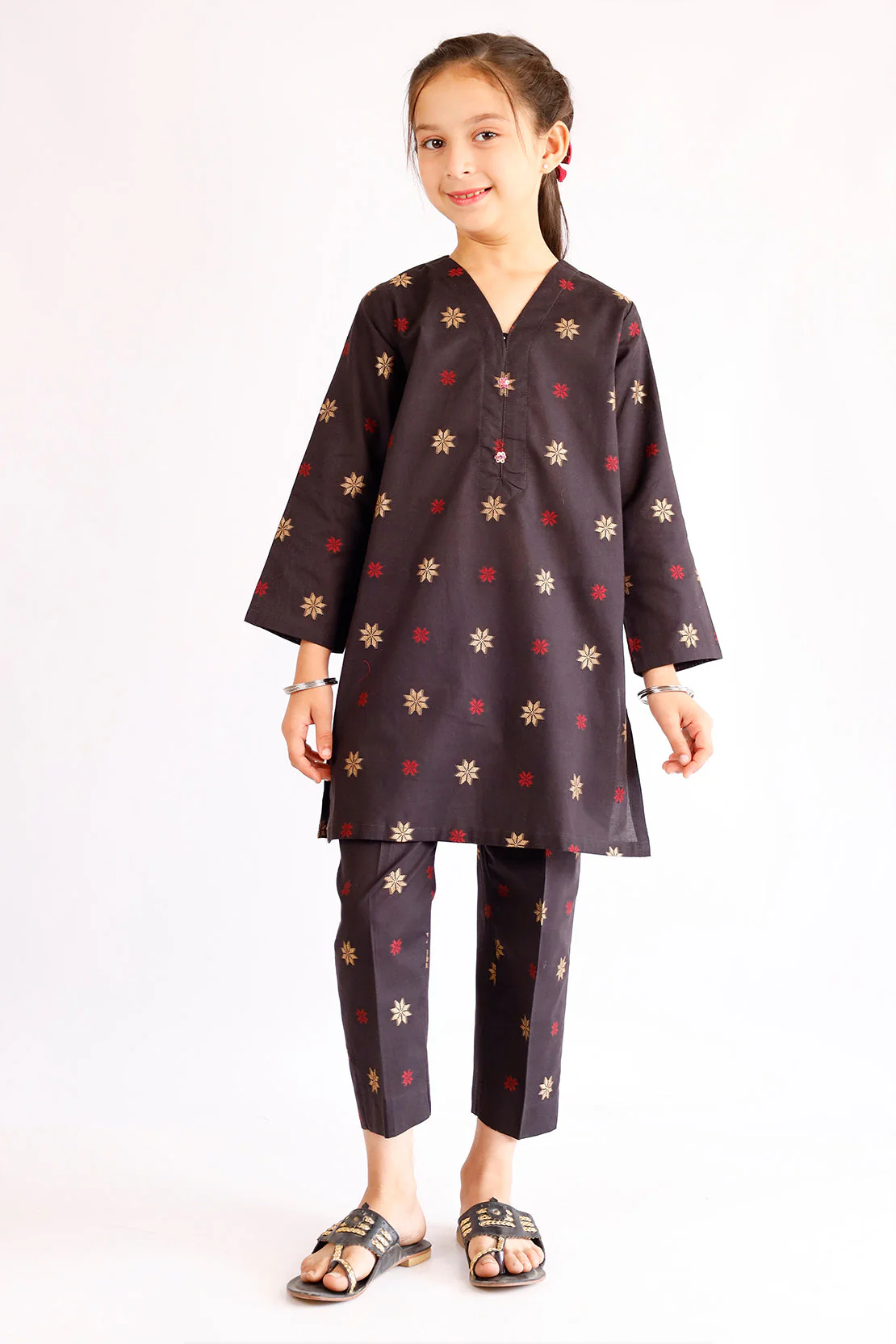 Stitched Cotton Jacquard Shirt/trouser For Kids
