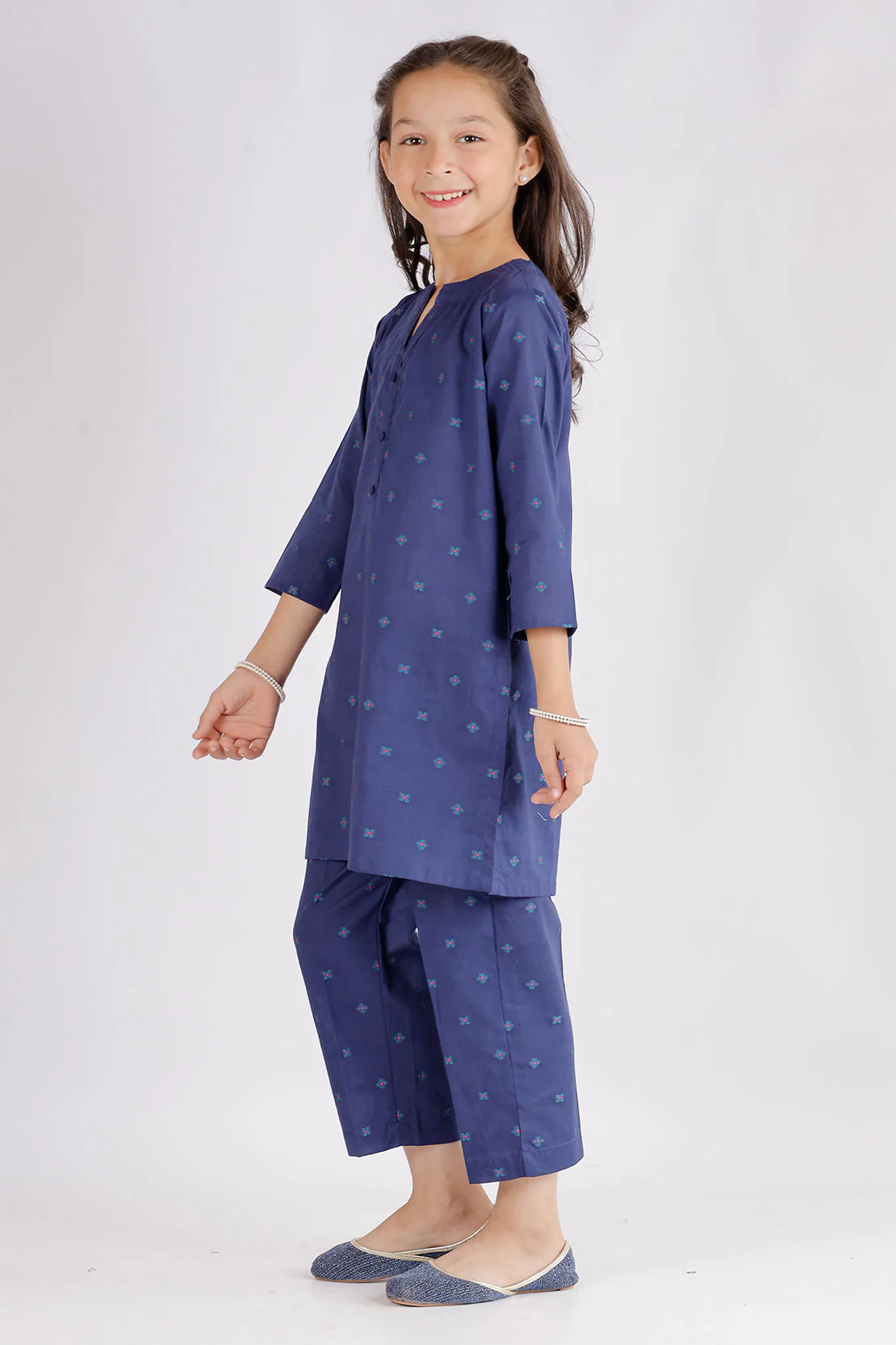 Stitched Cotton Jacquard Shirt/trouser For Kids - Image 2
