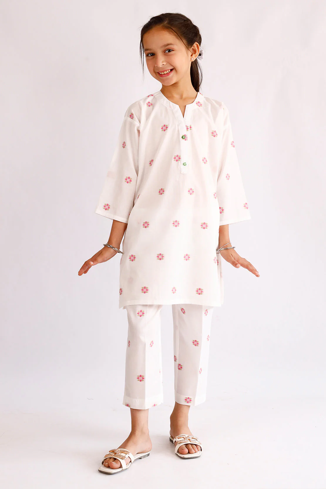 Stitched Cotton Jacquard Shirt/trouser For Kids