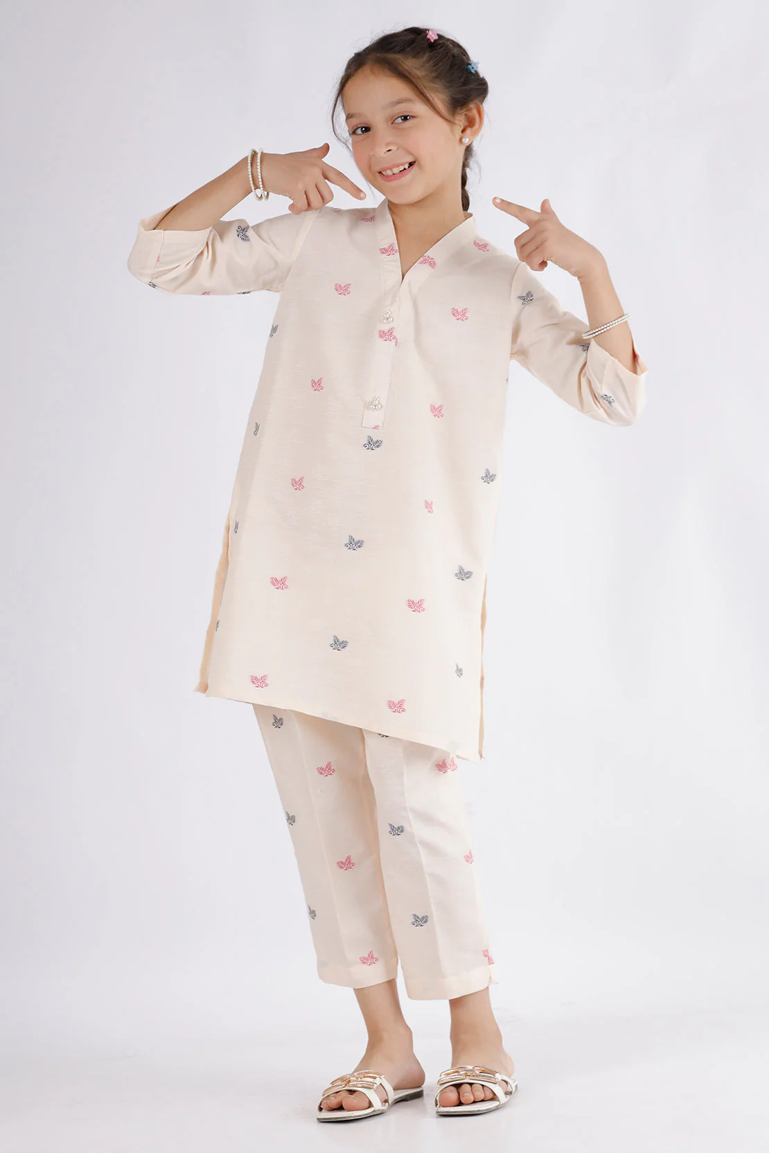 Stitched Cotton Jacquard Shirt/trouser For Kids
