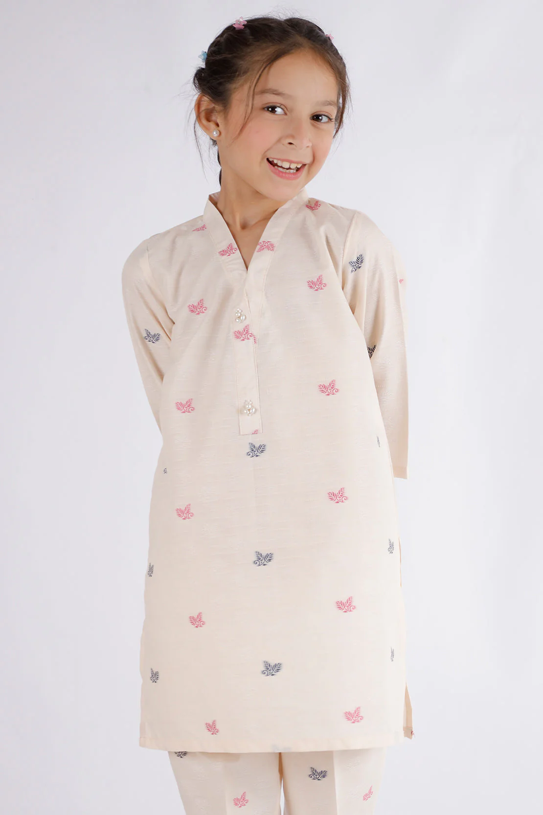 Stitched Cotton Jacquard Shirt/trouser For Kids - Image 3