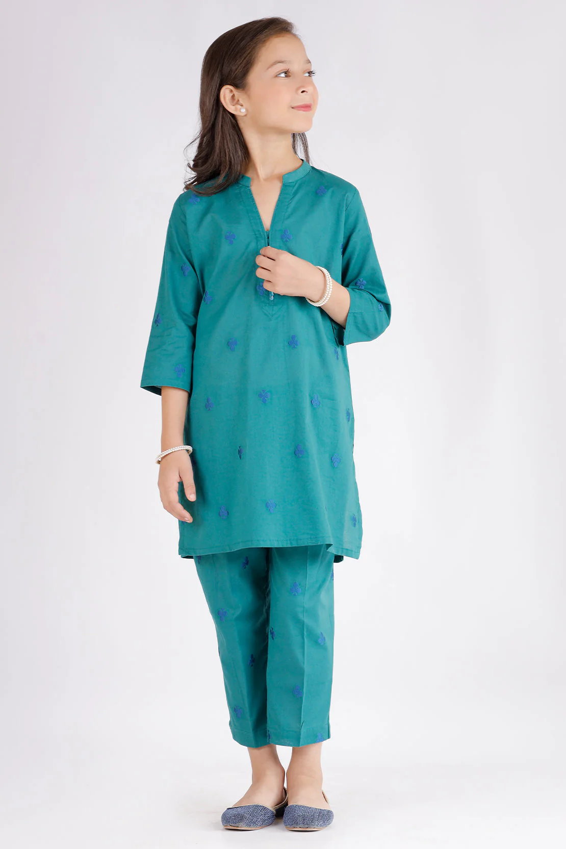 Stitched Cotton Jacquard Shirt/trouser For Kids - Image 2