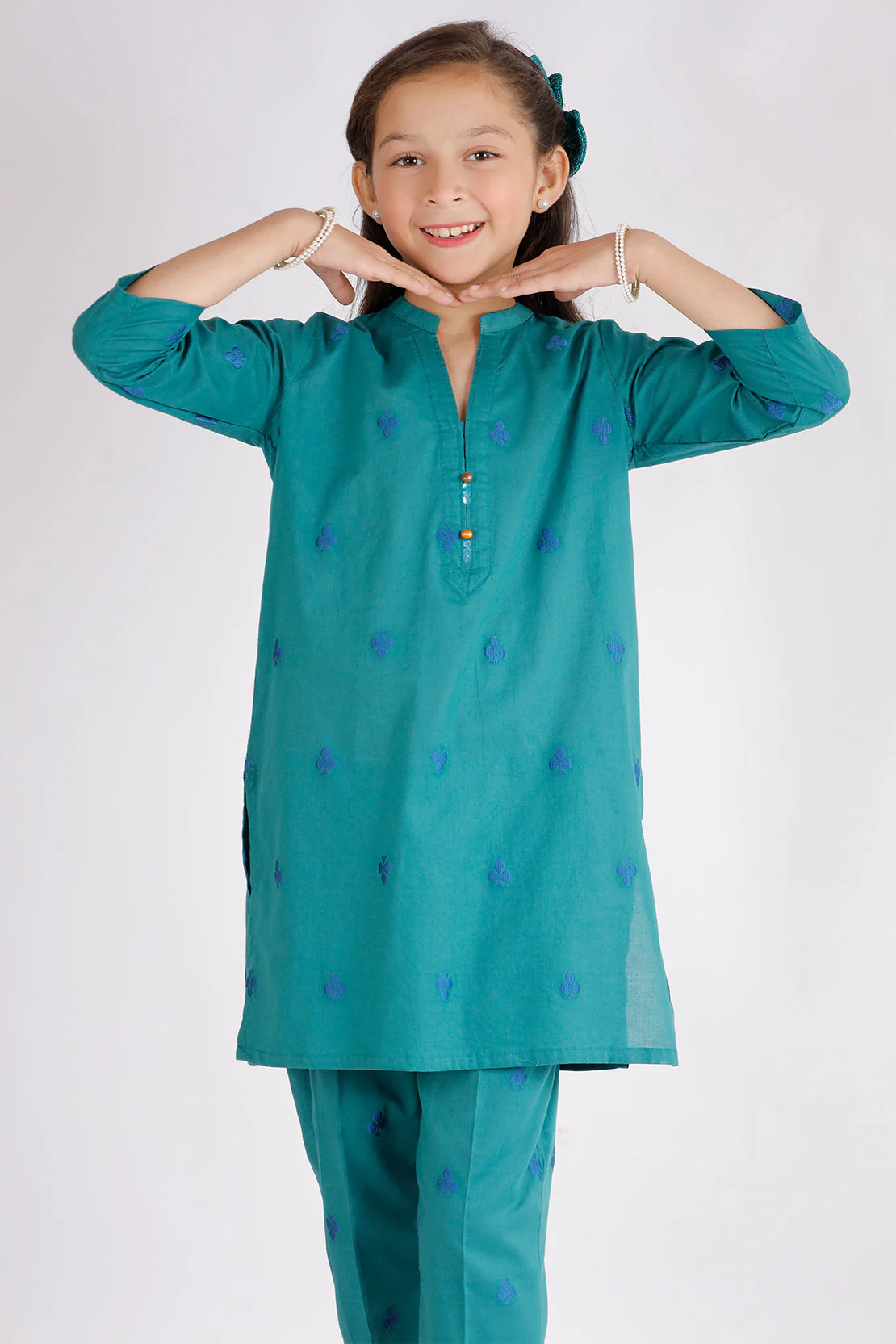 Stitched Cotton Jacquard Shirt/trouser For Kids - Image 3