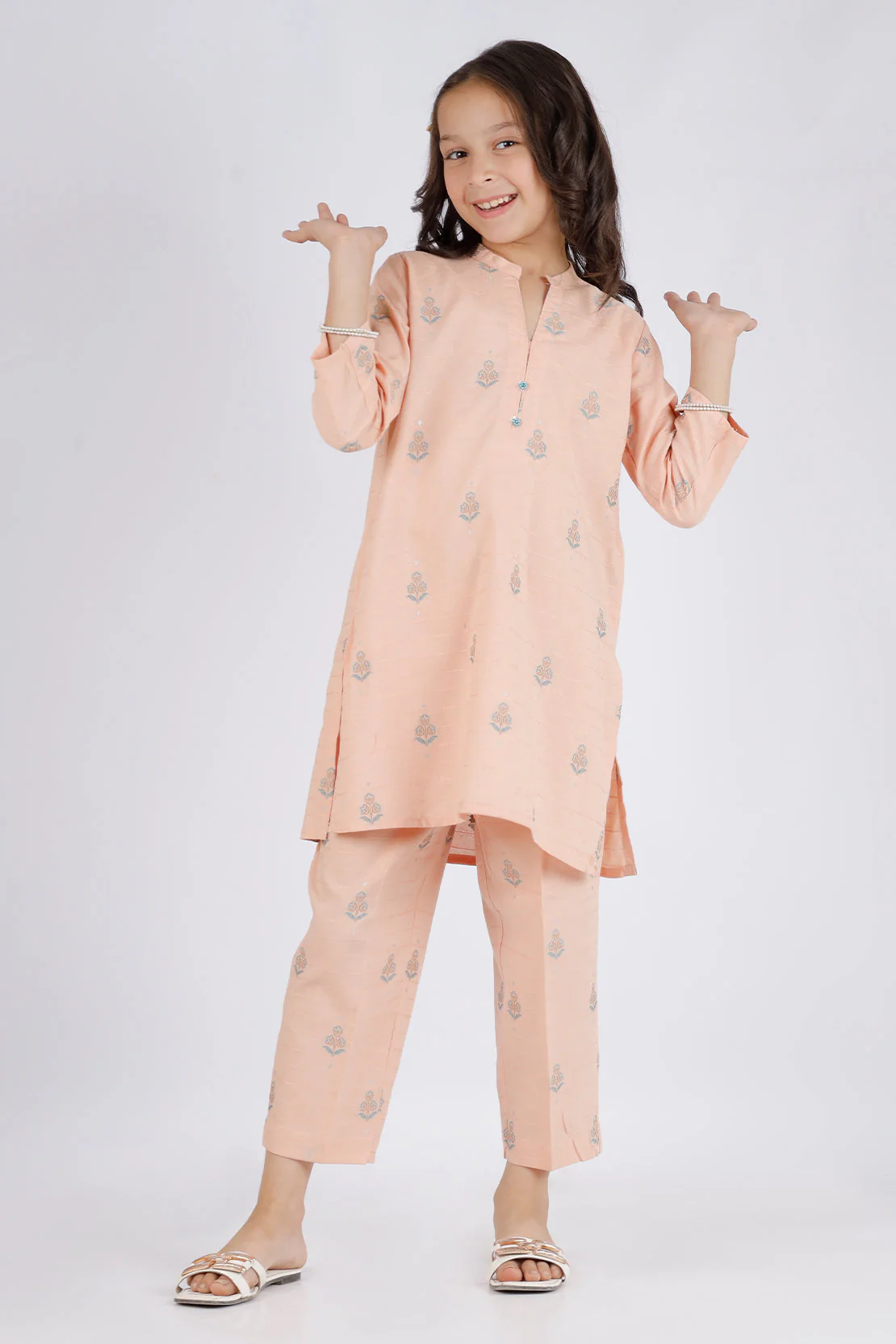 Stitched Cotton Jacquard Shirt/trouser For Kids - Image 2