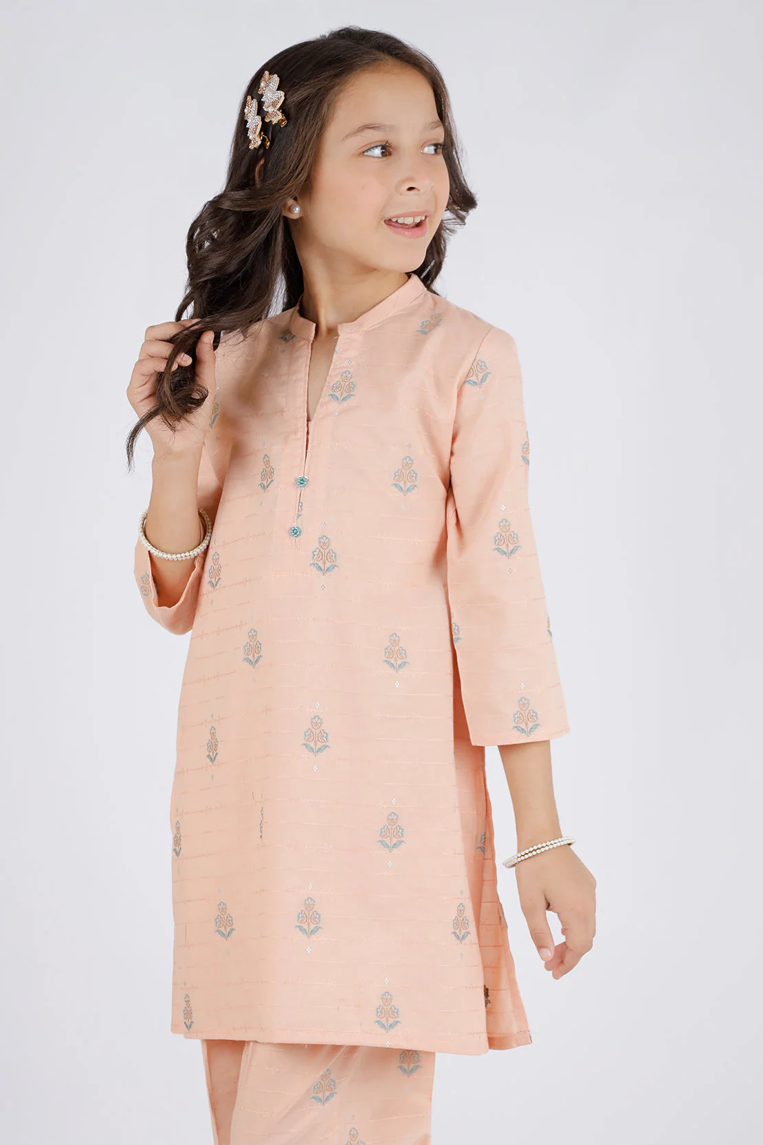 Stitched Cotton Jacquard Shirt/trouser For Kids - Image 3