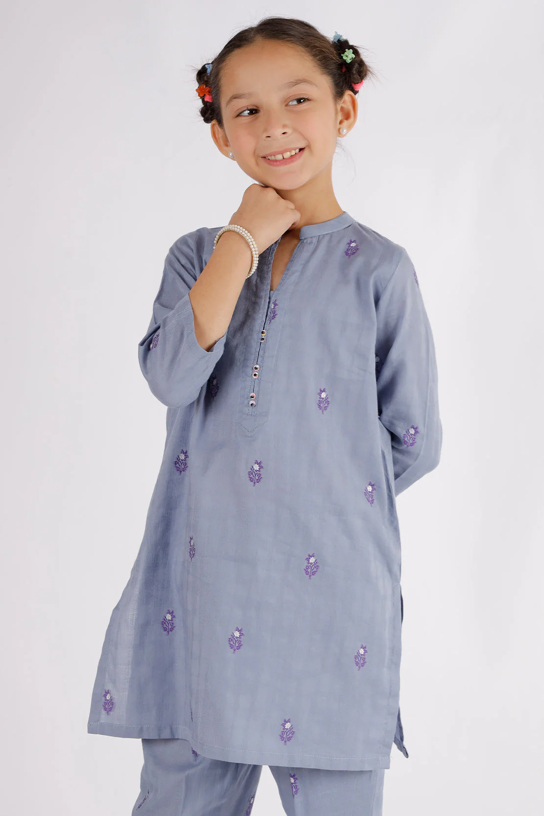 Stitched Cotton Jacquard Shirt/trouser For Kids - Image 2