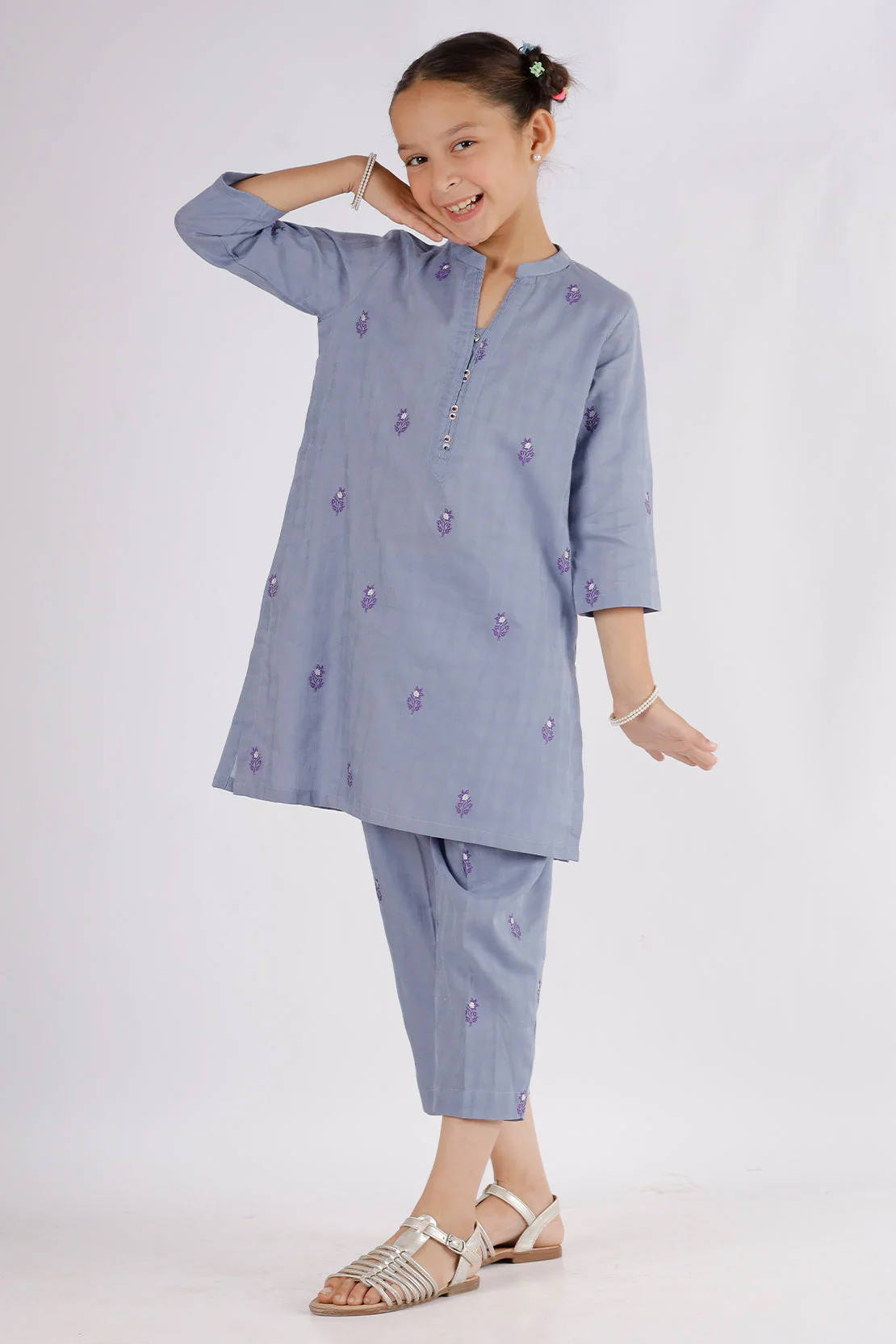 Stitched Cotton Jacquard Shirt/trouser For Kids - Image 3