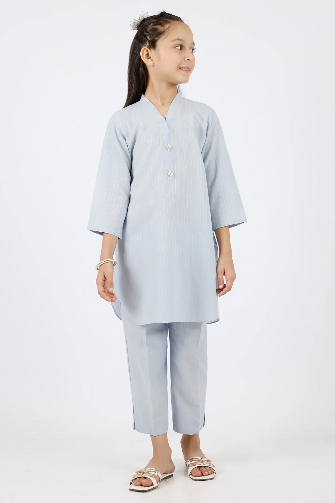 Stitched Cotton Jacquard Shirt/trouser For Kids - Image 2