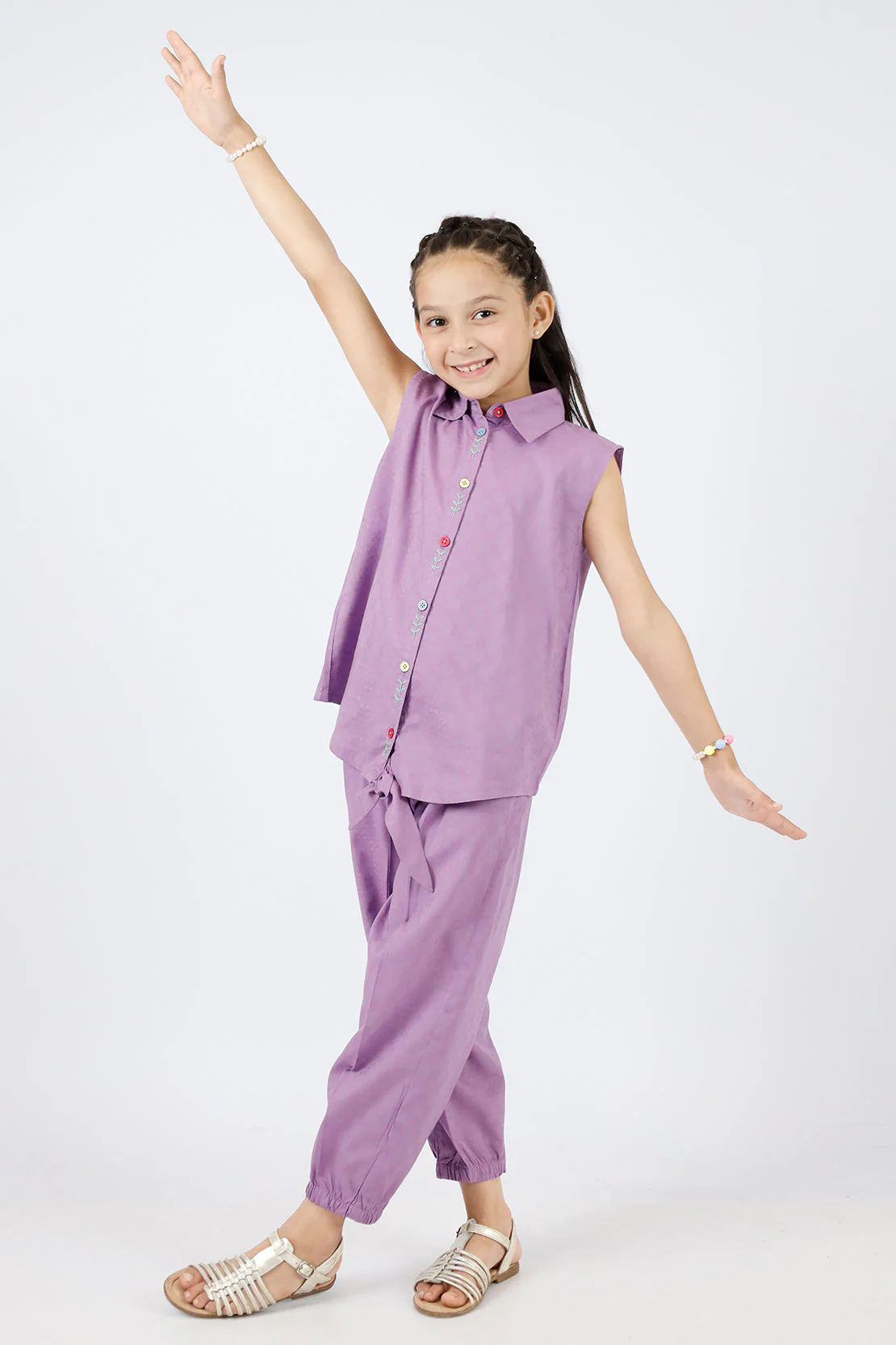 Stitched Cotton Jacquard Shirt/trouser For Kids