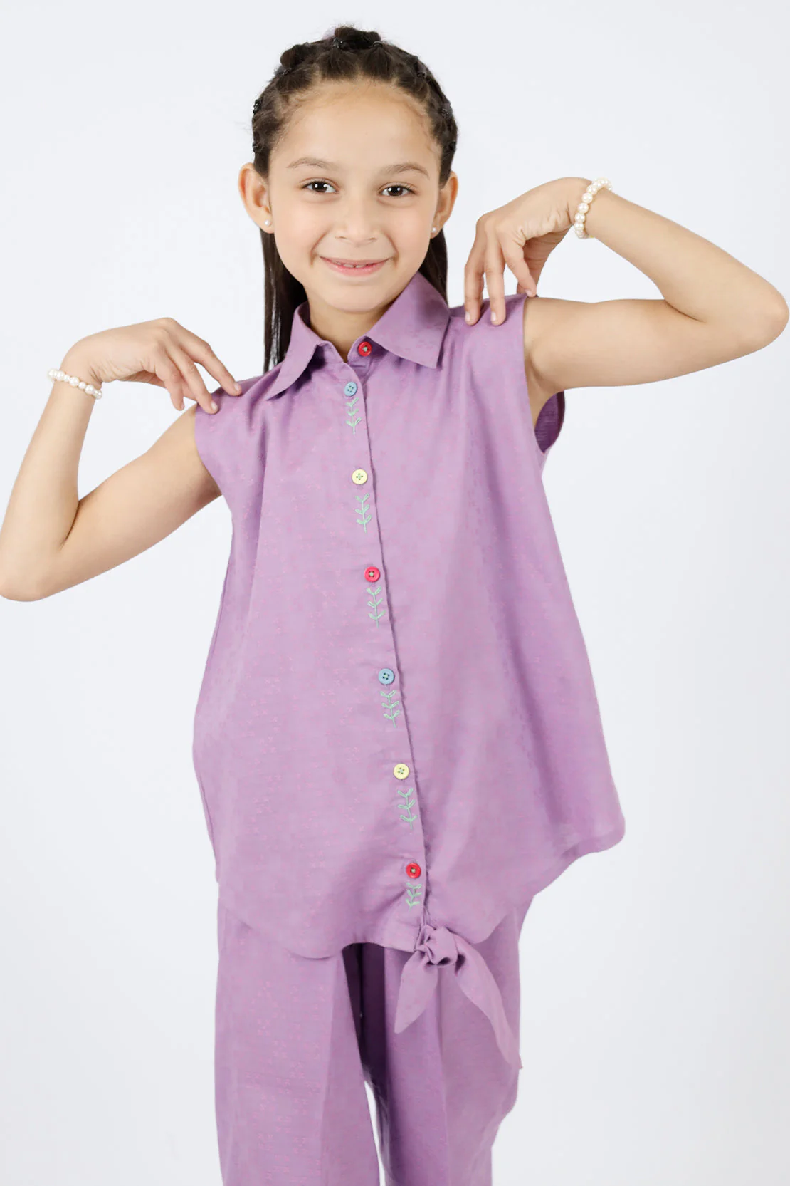 Stitched Cotton Jacquard Shirt/trouser For Kids - Image 5