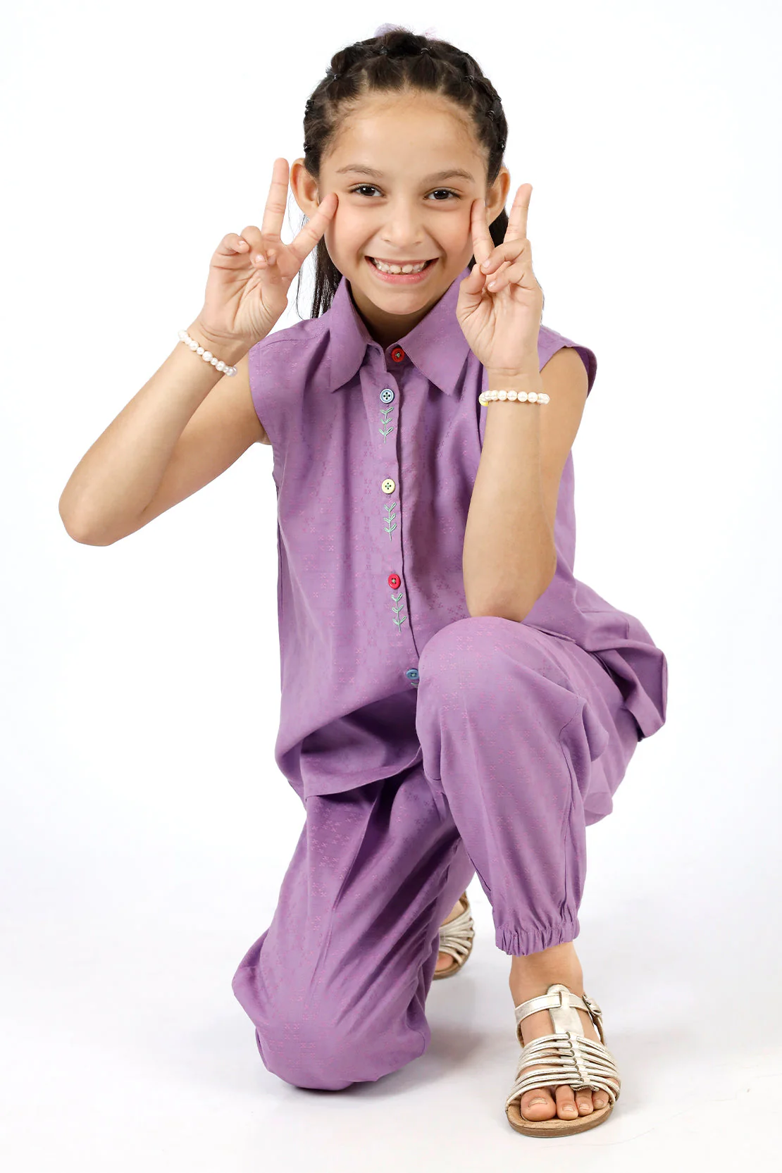 Stitched Cotton Jacquard Shirt/trouser For Kids - Image 6