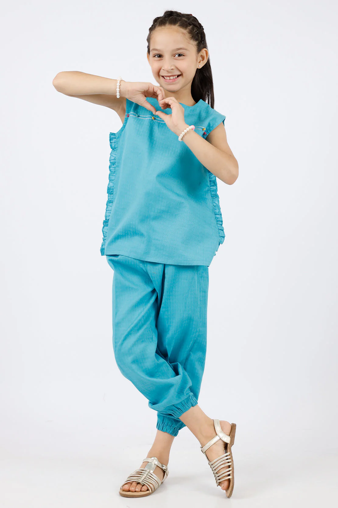 Stitched Cotton Jacquard Shirt/trouser For Kids