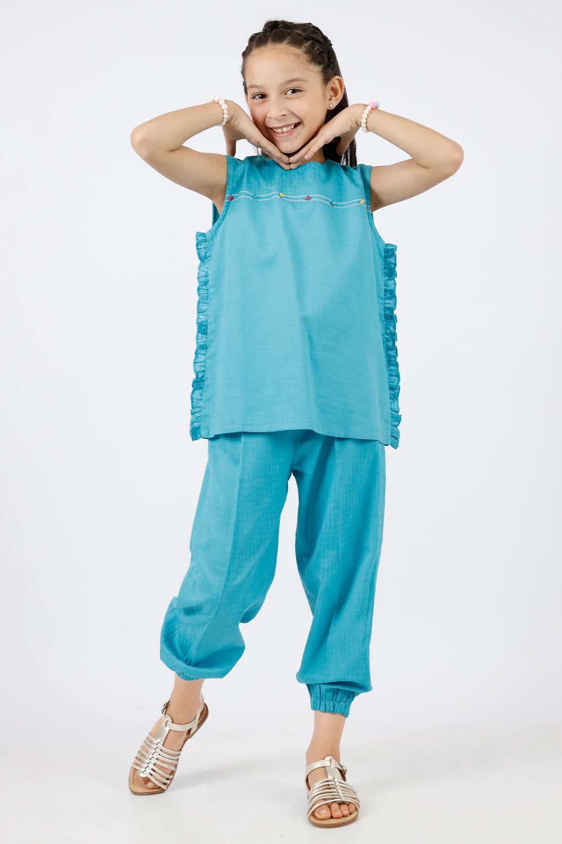Stitched Cotton Jacquard Shirt/trouser For Kids - Image 2