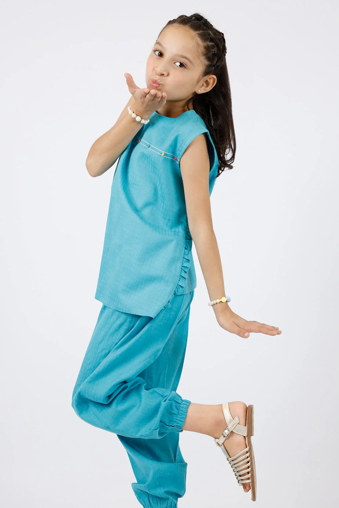 Stitched Cotton Jacquard Shirt/trouser For Kids - Image 3