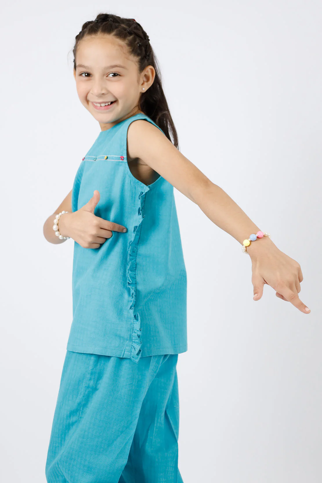 Stitched Cotton Jacquard Shirt/trouser For Kids - Image 4