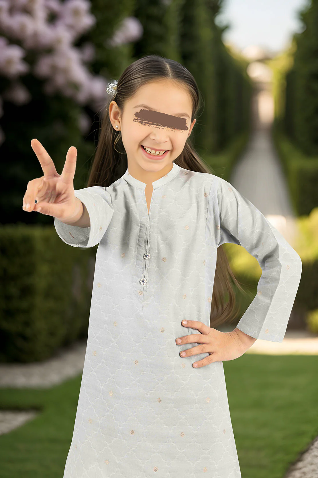 Stitched Cotton Jacquard Shirt/trouser For Kids