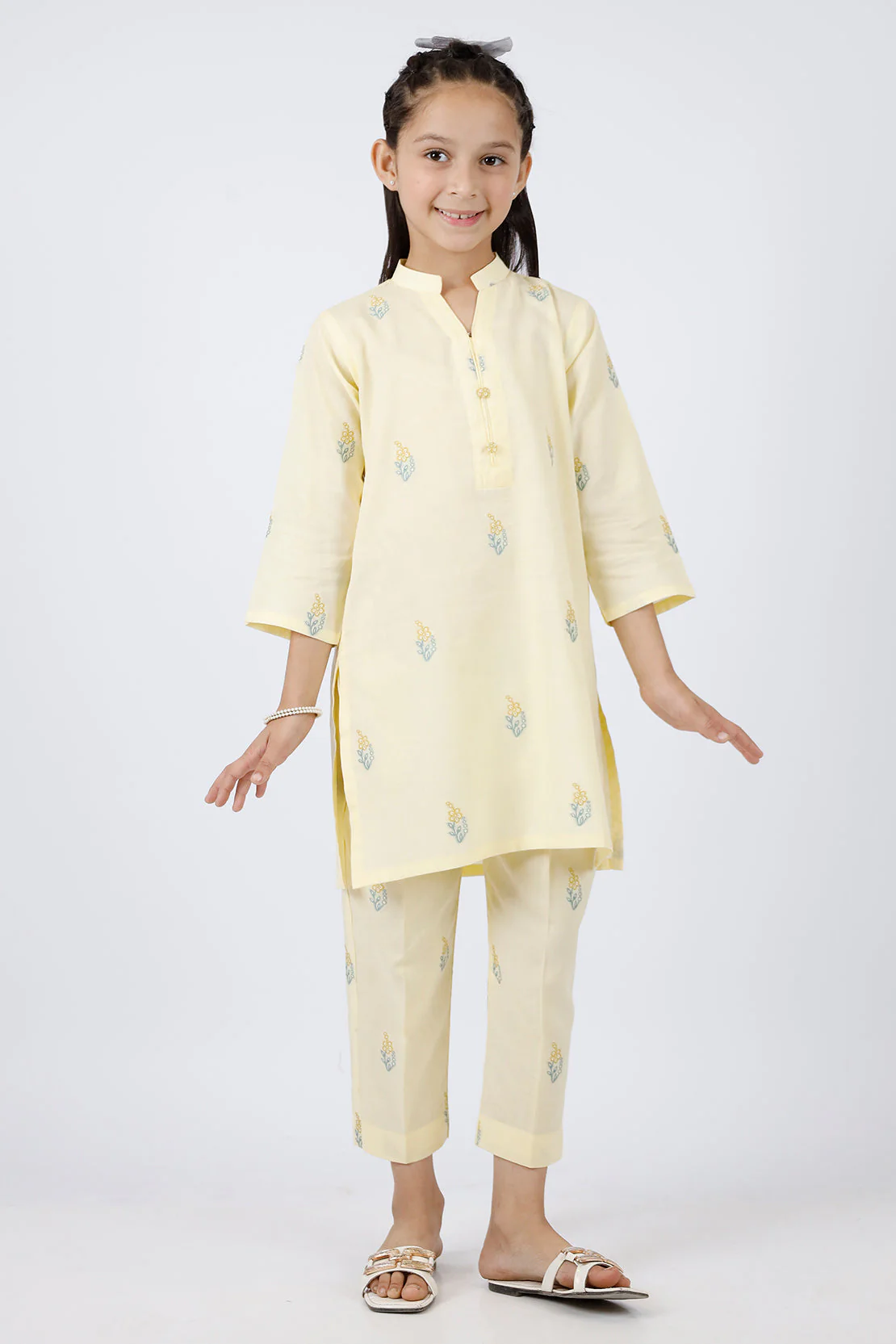Stitched Cotton Jacquard Shirt/Trouser For Kids