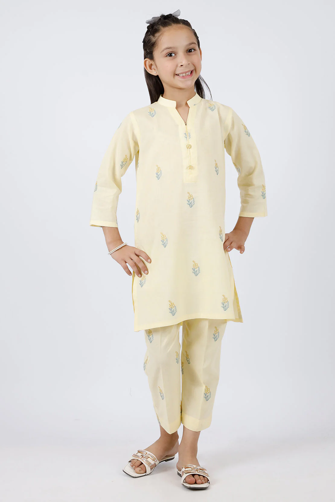 Stitched Cotton Jacquard Shirt/Trouser For Kids - Image 2