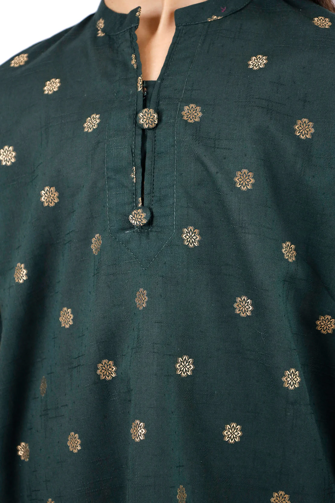 Stitched Cotton Jacquard Shirt/trouser For Kids - Image 4