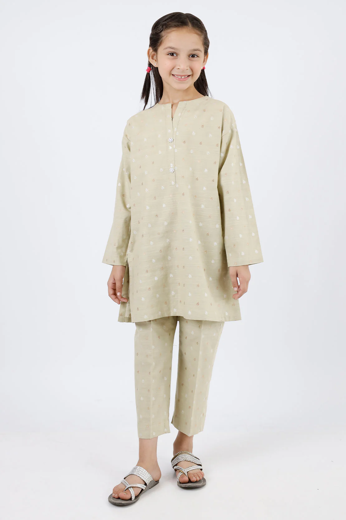 Stitched Cotton Jacquard Shirt/trouser For Kids