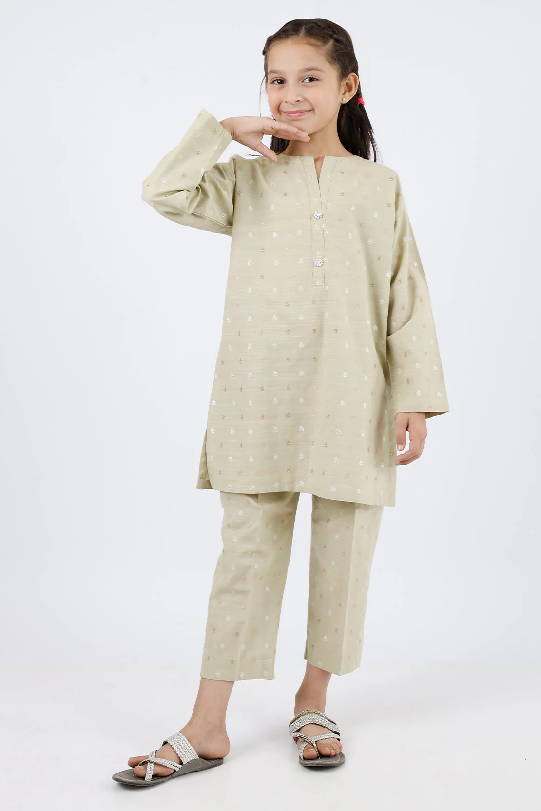 Stitched Cotton Jacquard Shirt/trouser For Kids - Image 2