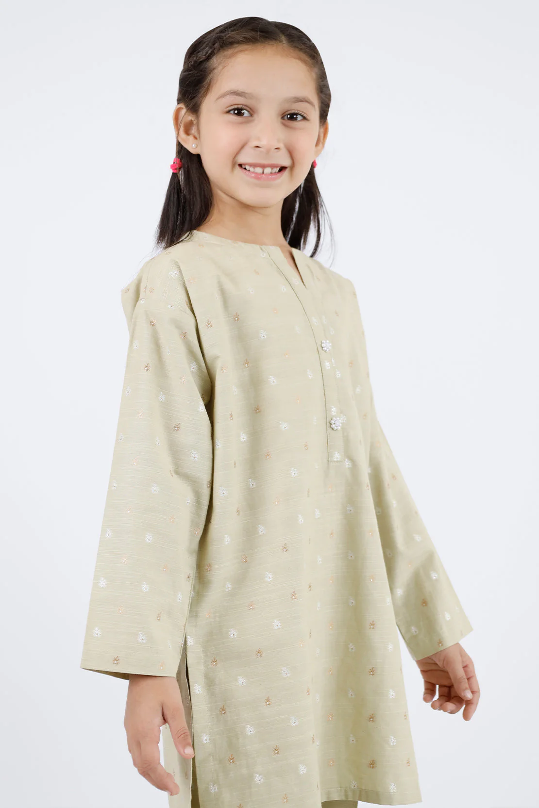Stitched Cotton Jacquard Shirt/trouser For Kids - Image 3