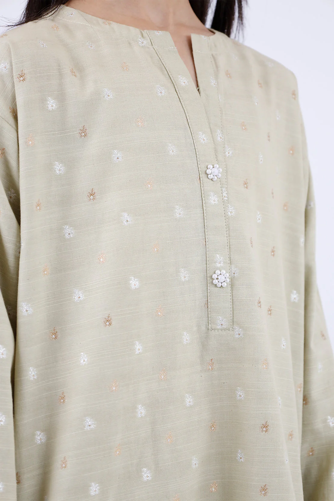 Stitched Cotton Jacquard Shirt/trouser For Kids - Image 4