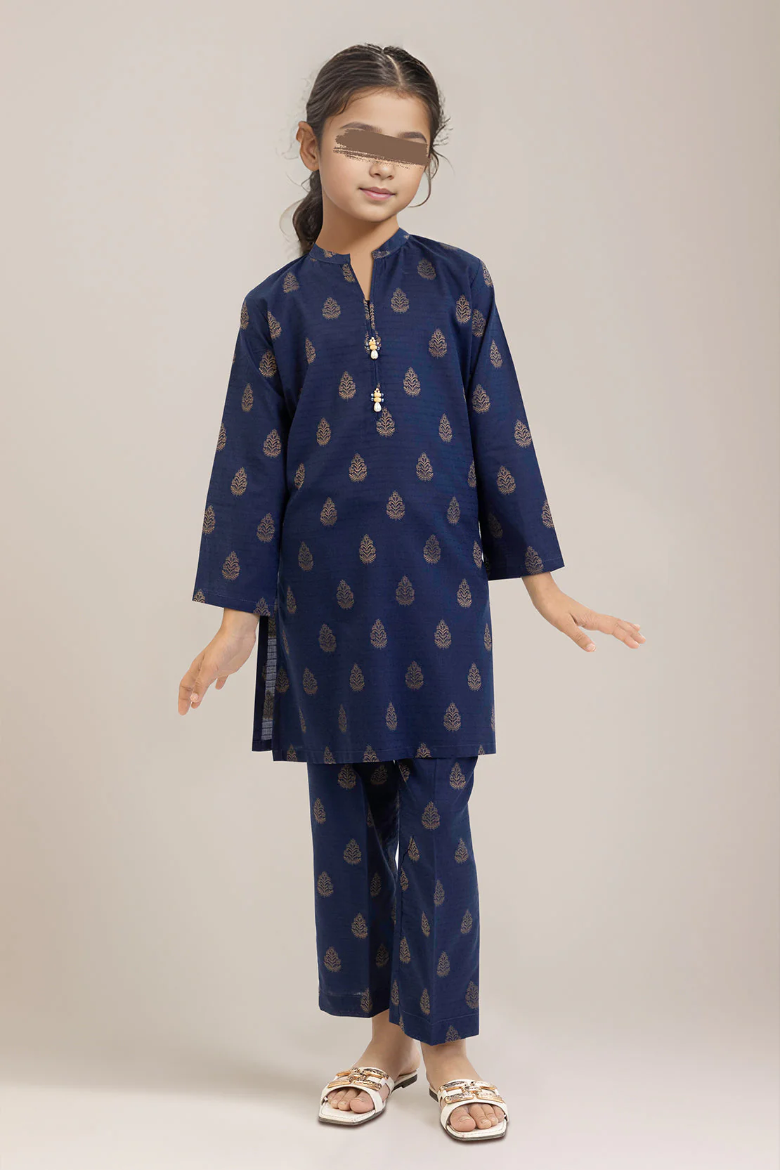Stitched Cotton Jacquard Shirt/trouser For Kids