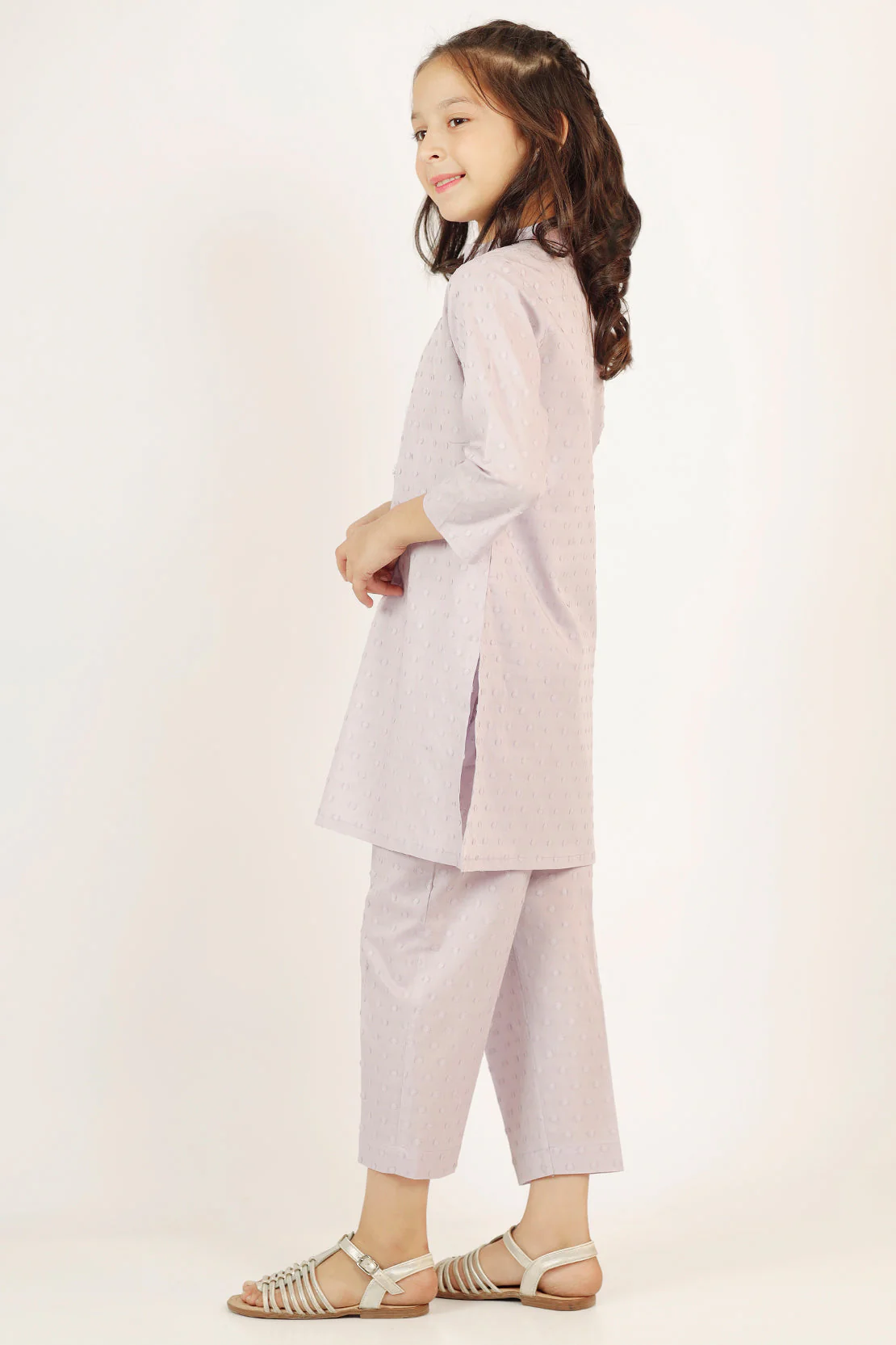 Stitched Cotton Jacquard Shirt/trouser For Kids