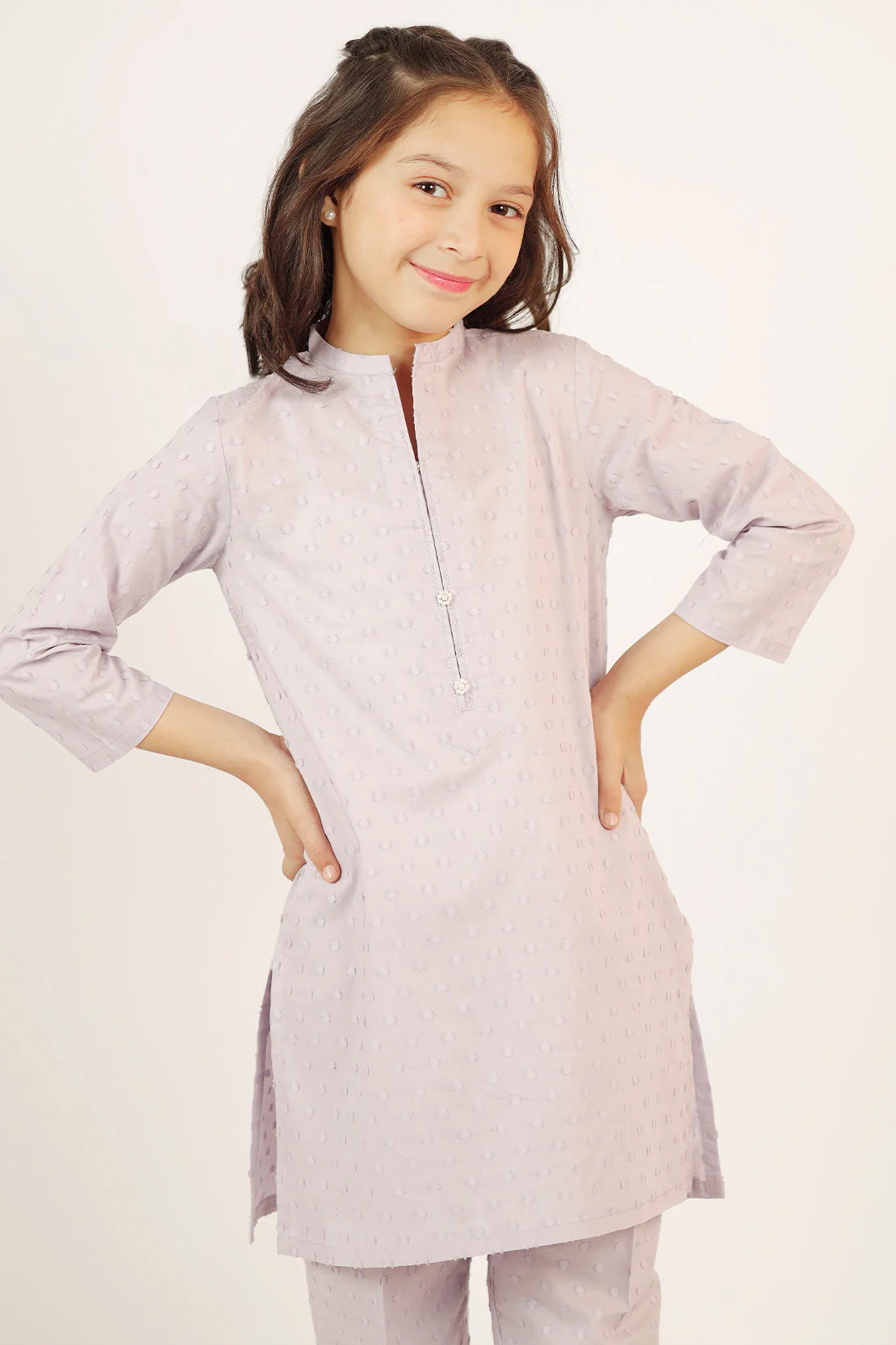 Stitched Cotton Jacquard Shirt/trouser For Kids - Image 2