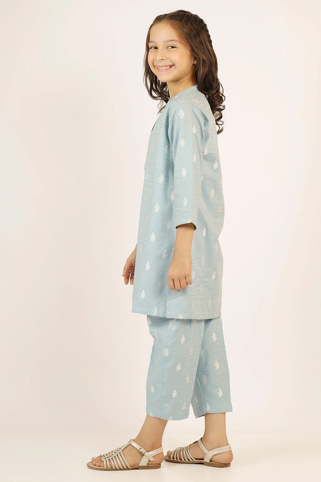 Stitched Cotton Jacquard Shirt/Trouser For Kids - Image 2