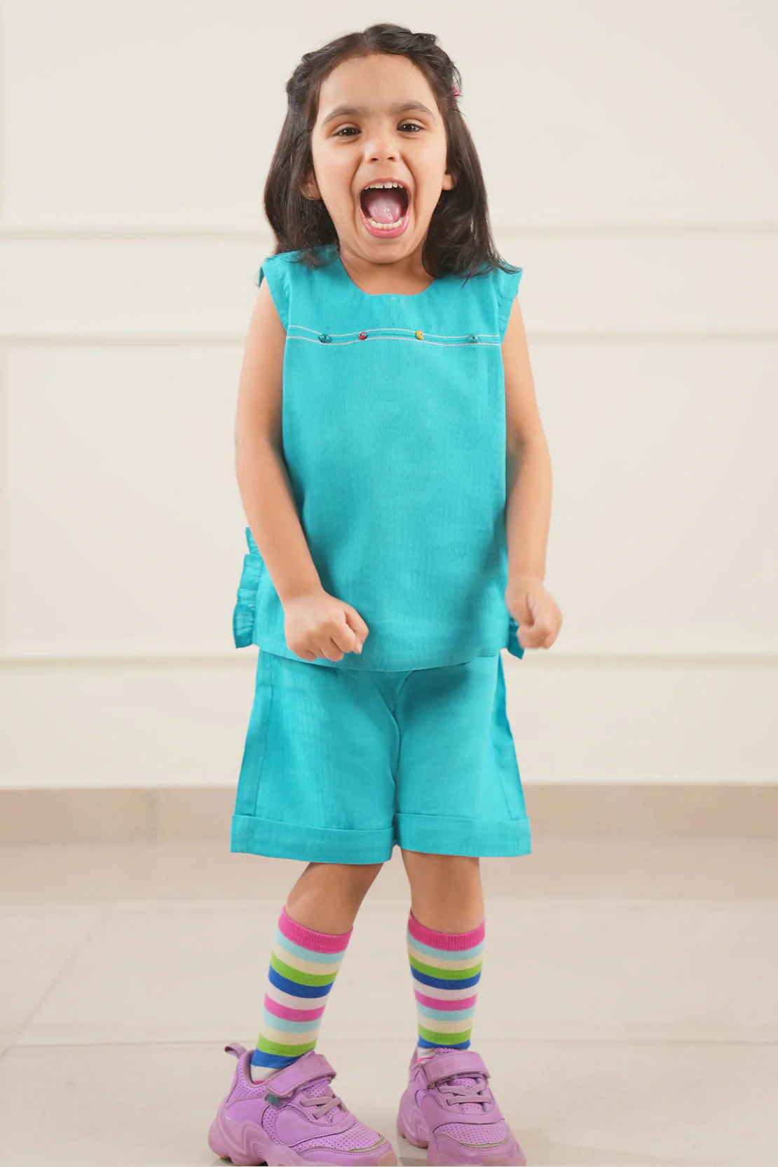 Stitched Cotton Jacquard Shirt/trouser For Kids