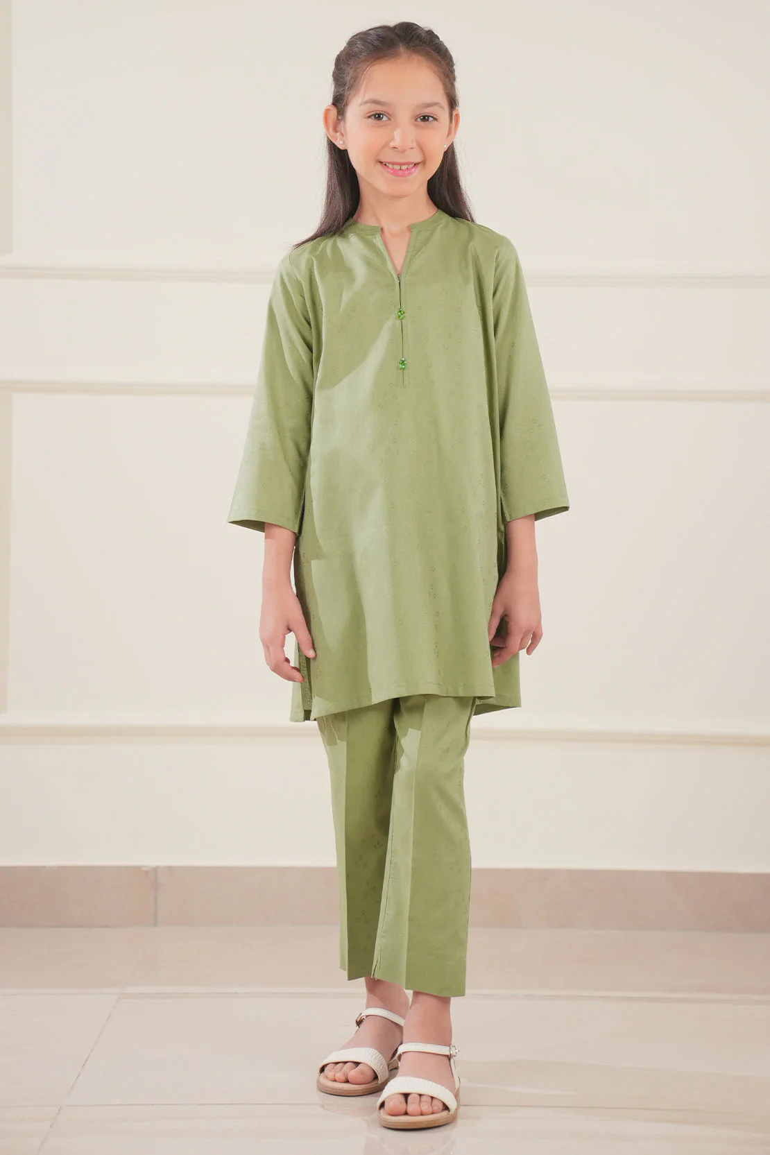 Stitched Cotton Jacquard Shirt/Trouser For Kids - Image 2