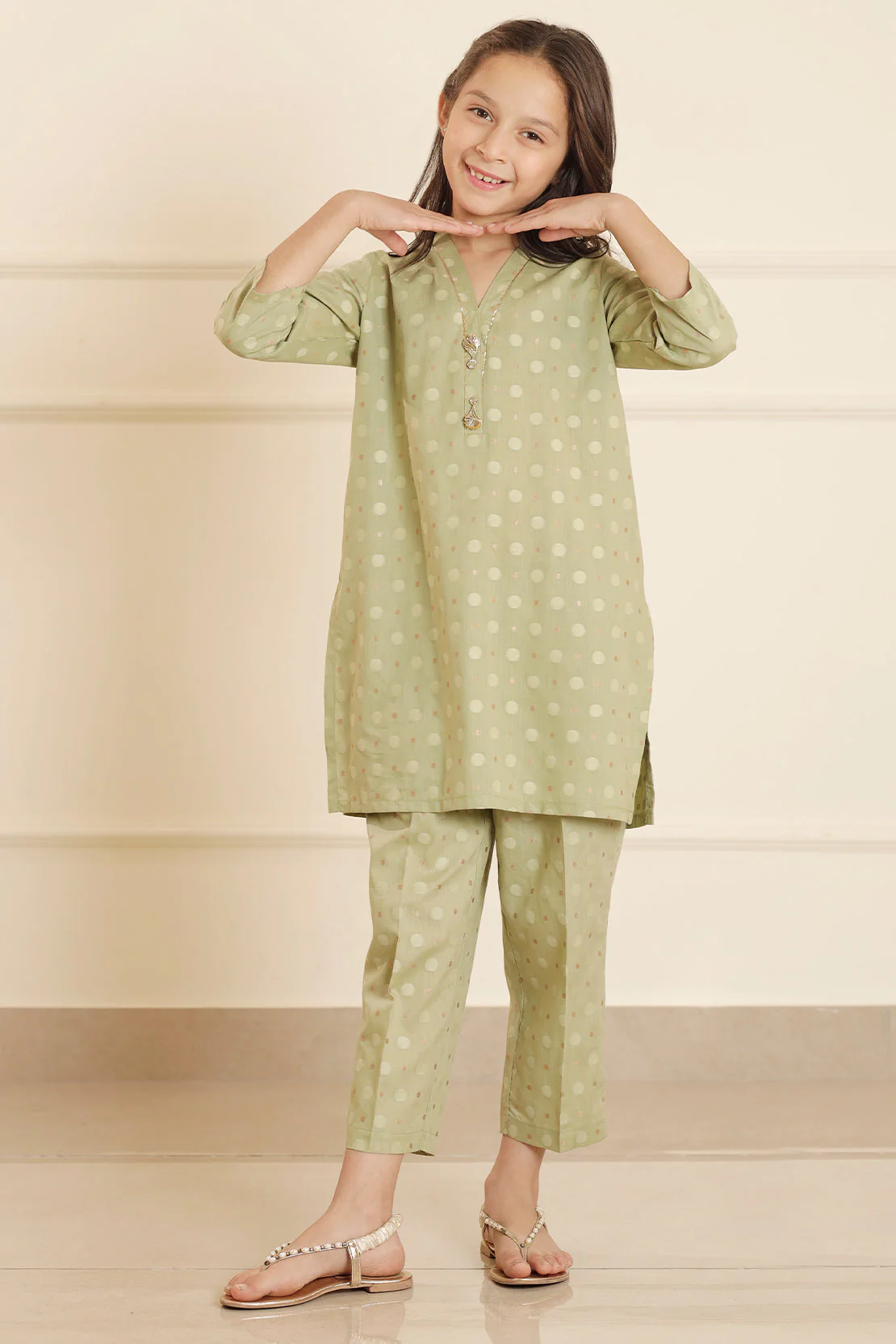 Stitched Cotton Jacquard Shirt/trouser For Kids