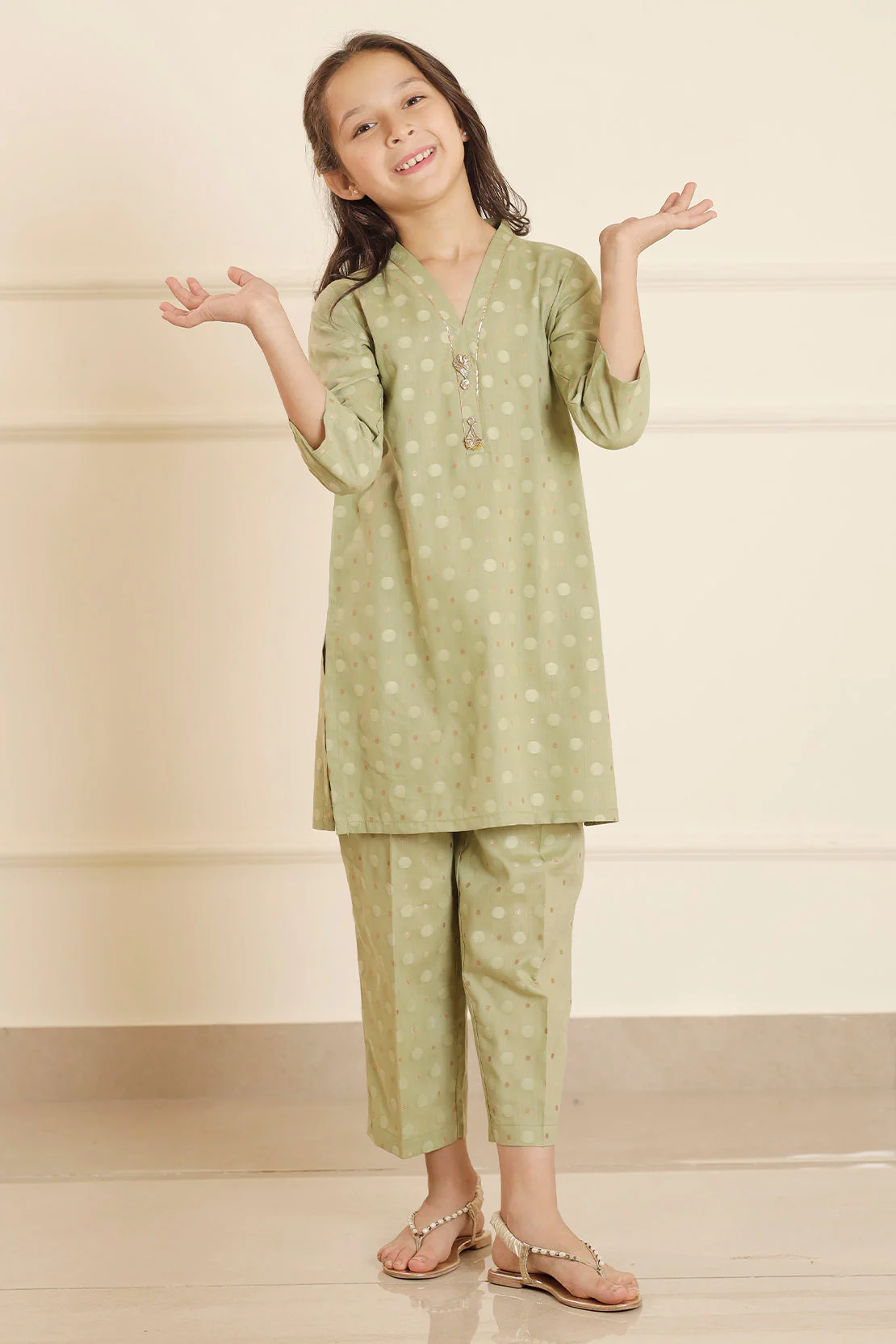 Stitched Cotton Jacquard Shirt/trouser For Kids - Image 2